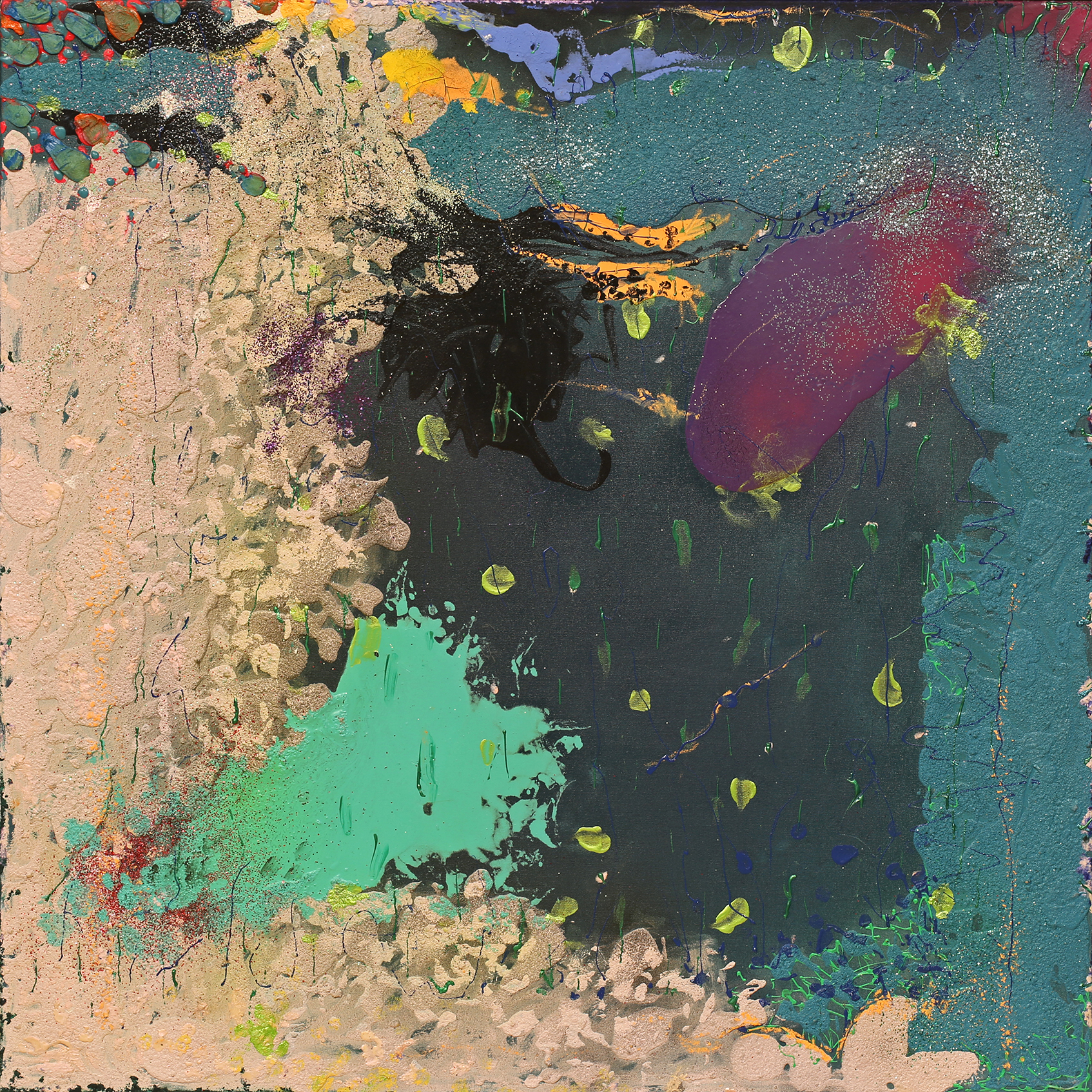 Stanley Boxer, ALCAMOSPARADISO, 38 x 38 inches, oil and mixed media on canvas.