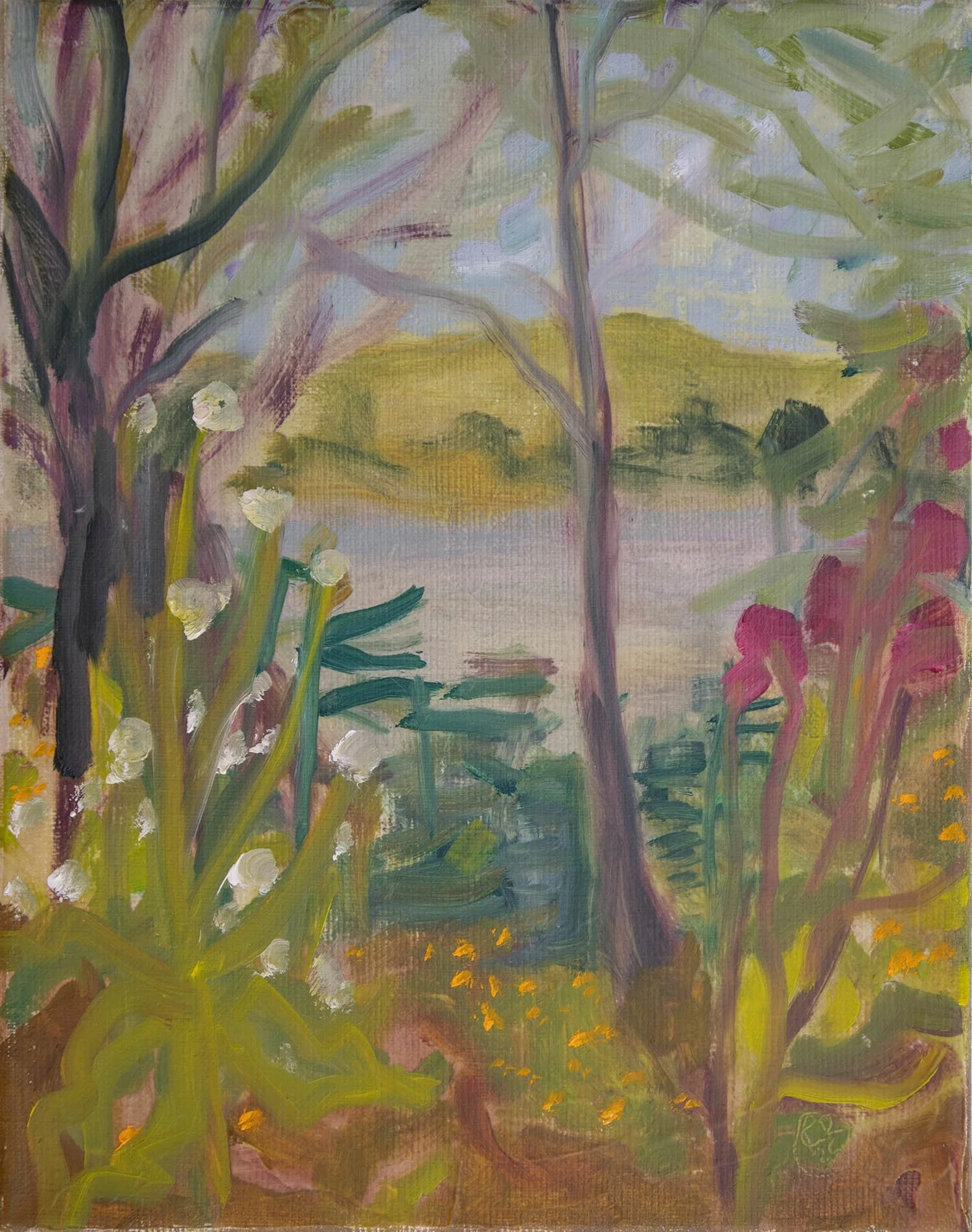   American Burnweed with Superfund Site, II  2025, Acrylic and oil on linen  10 x 8 in. (25.4 x 20.3 cm) 