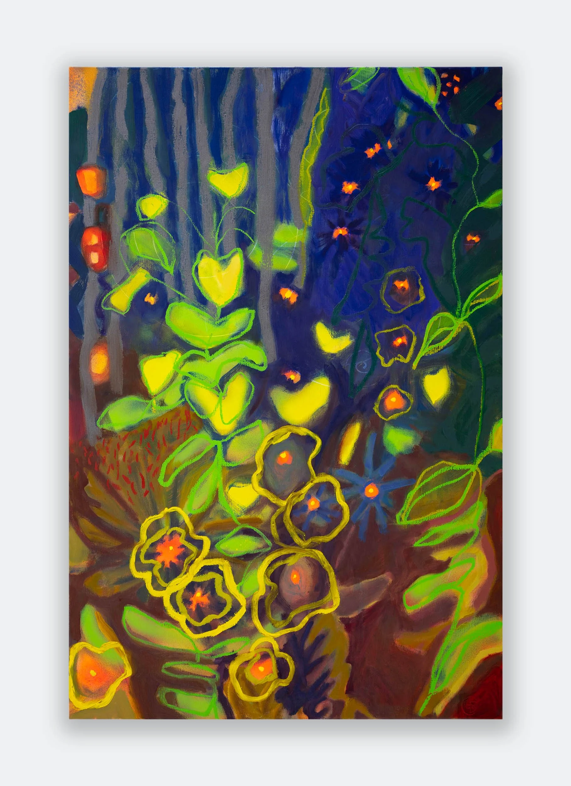   The earth remembered me, I  2025, Acrylic, spraypaint, oilbar, oil on linen  36 x 24 in. (91.4 x 61 cm) 