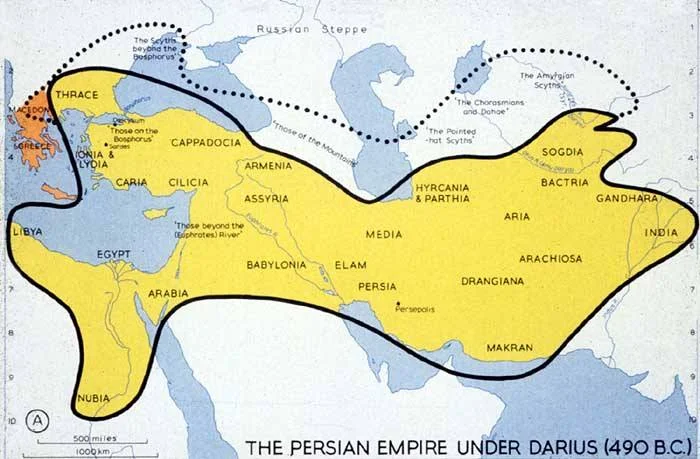 The map of the Persian Empire during the lifetime of the Buddha, Siddhartha Gautama