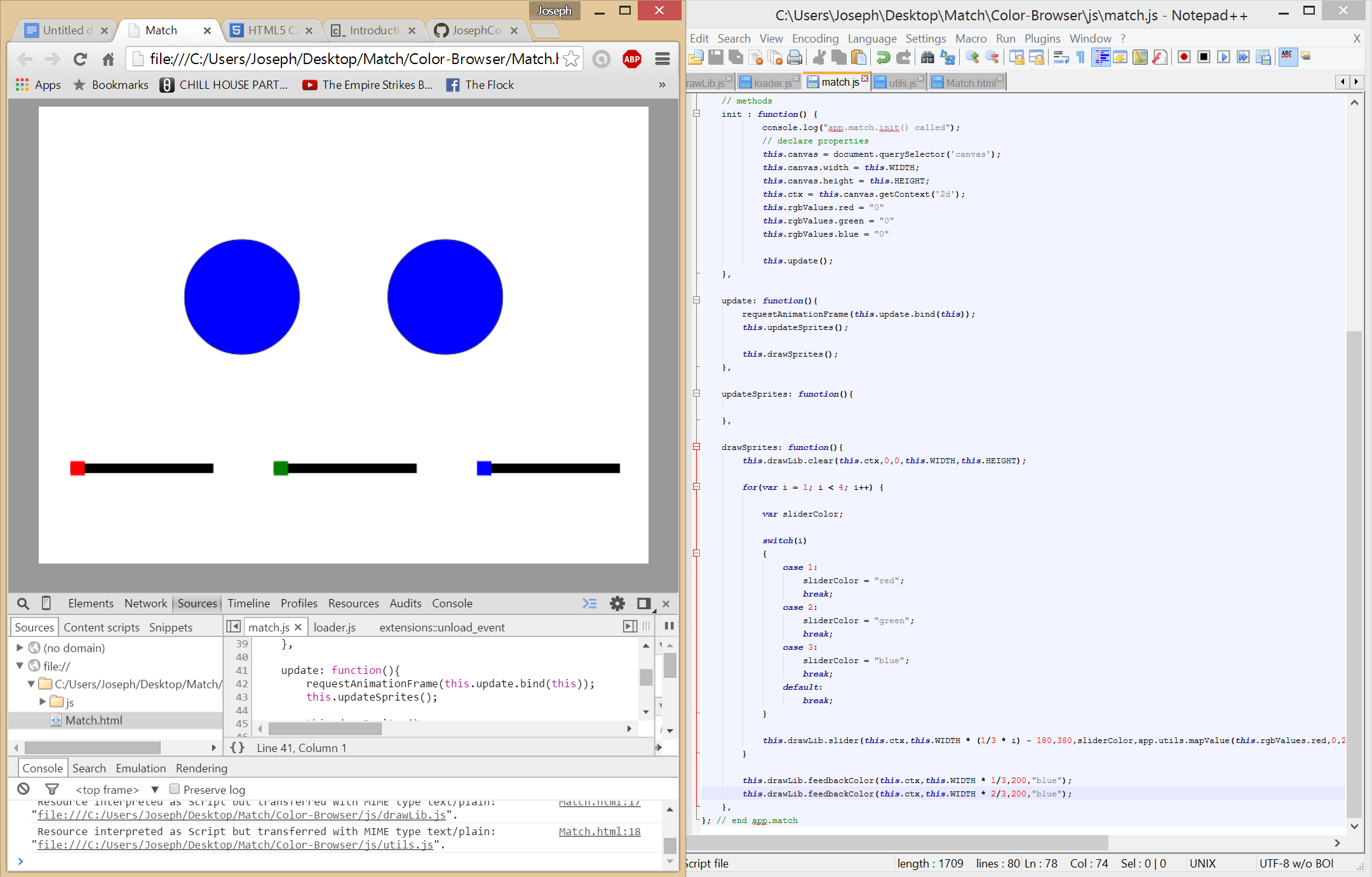 Programming the Sliders, one of the several UI elements made from scratch by me