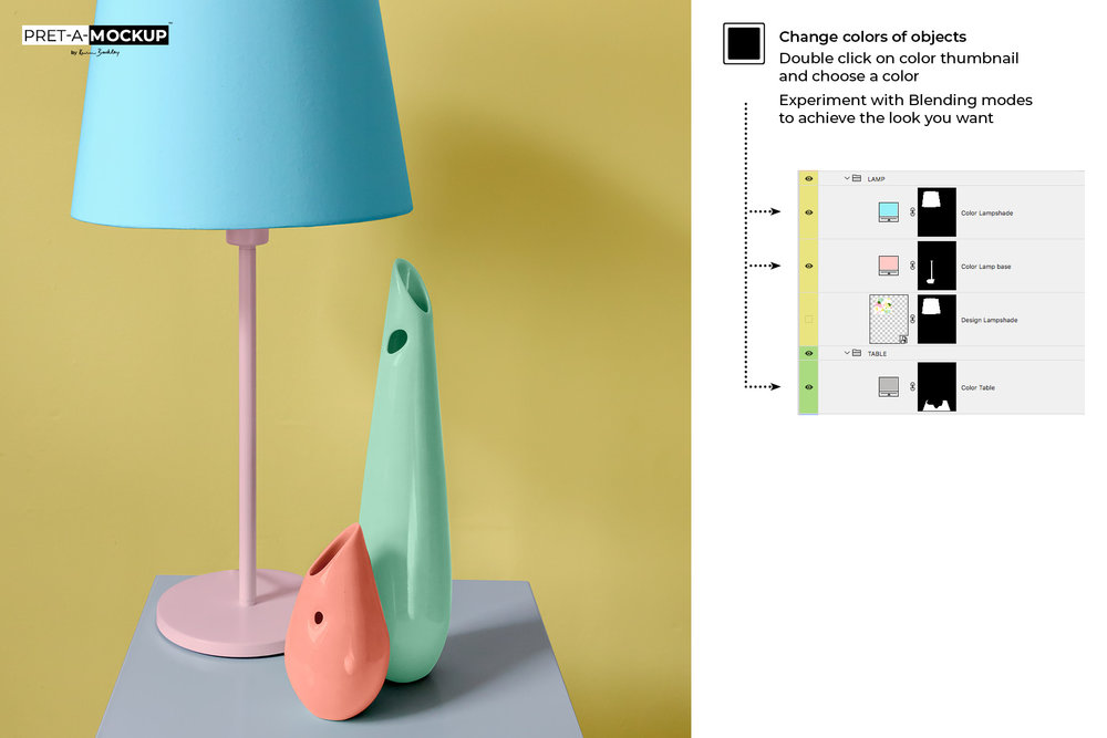 Lamp And Vases Photo Mockup, How Do You Change The Color Of A Lampshade