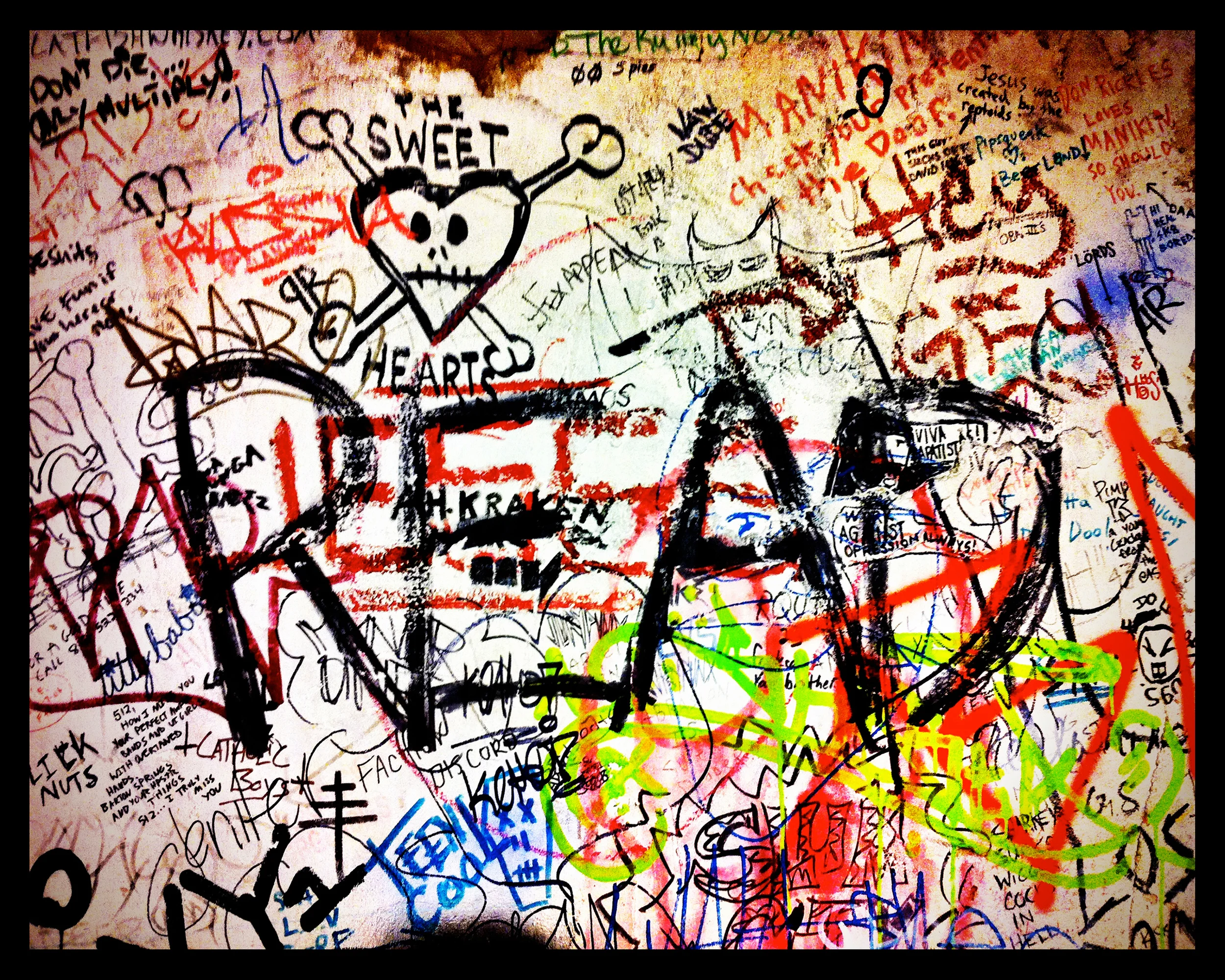   GRaffiti Wisdom  is an ongoing exploration of anonymous personal expressions found on the walls inside public restrooms. &nbsp;Once reframed, these musings take on new and often profound meanings. 