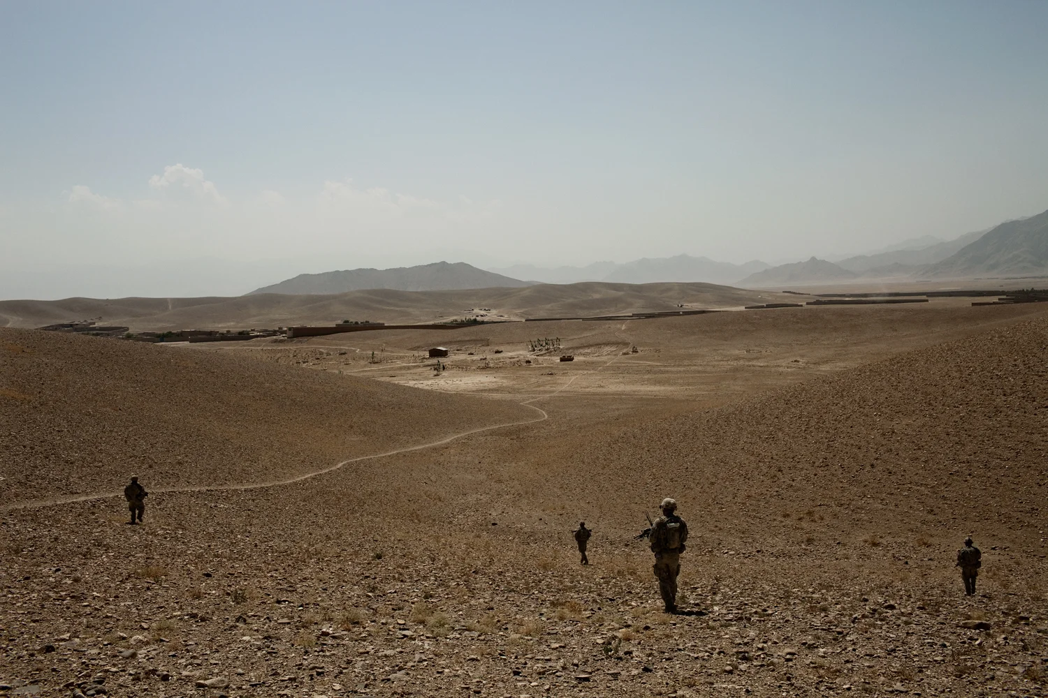 U.S. Army soldiers patrol in the Tangi Valley during an operation in Wardak Province, Afghanistan.