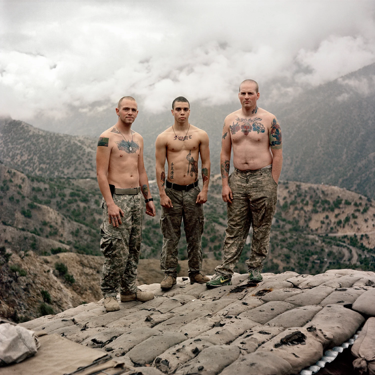Bravo Company of the 26th Infantry Regiment of the 1st Infantry Division, Fire Base Restrepo in the Korengal Valley, Afghanistan.