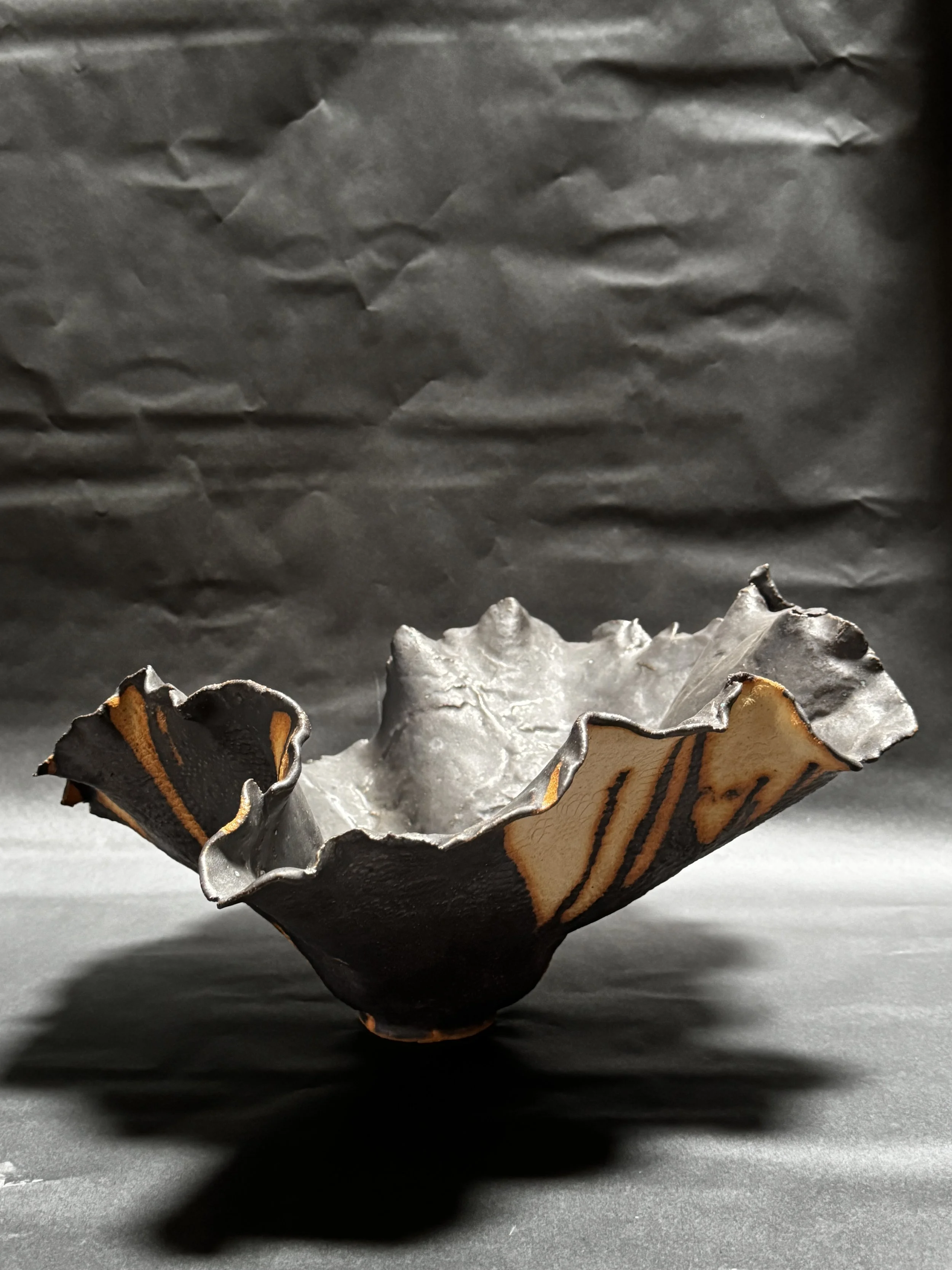 Black Sculptural Ceramic vessel Botanical form Desert Flower