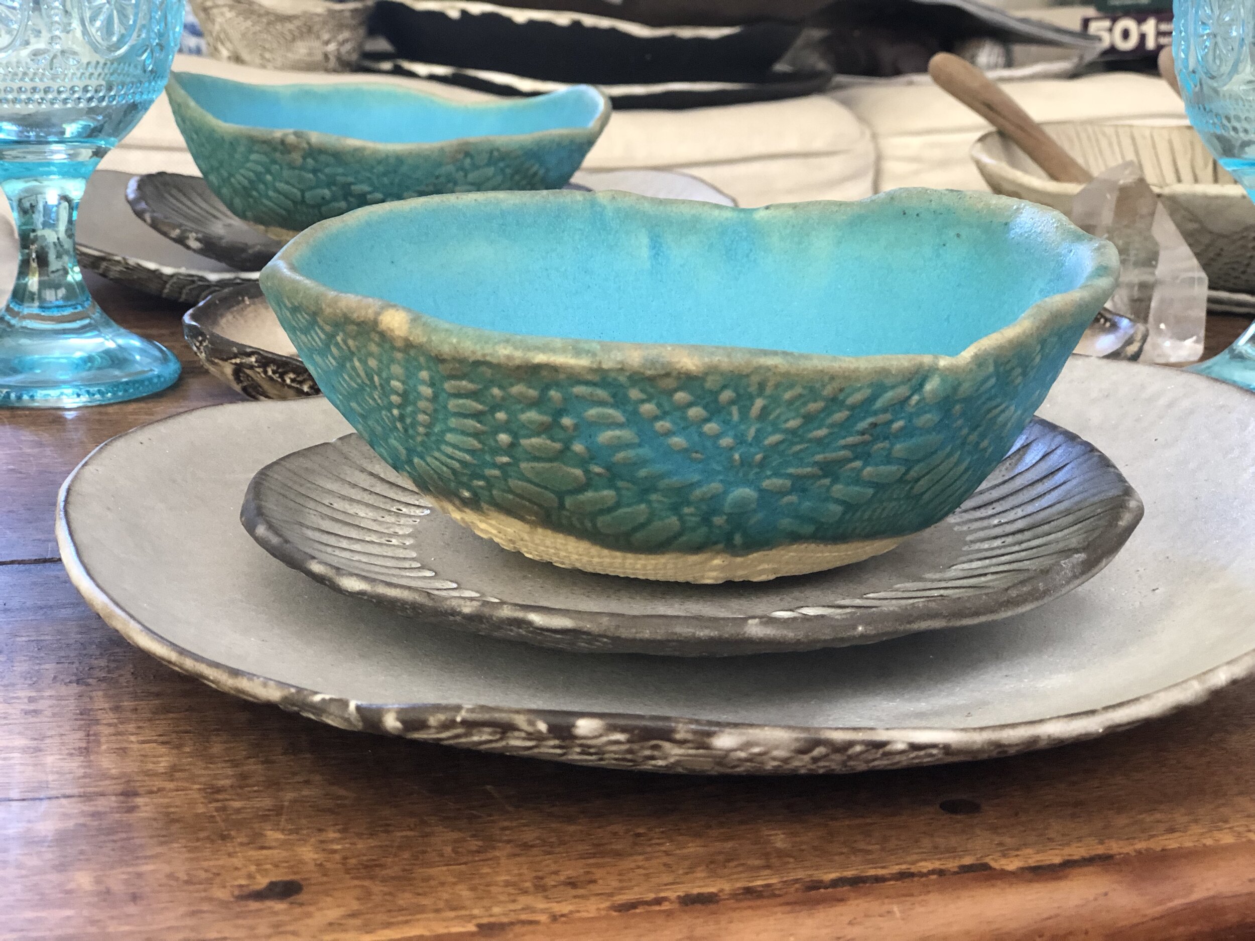 Turquoise Ceramic Tea Bowl Handmade Pottery Unique Crockery 