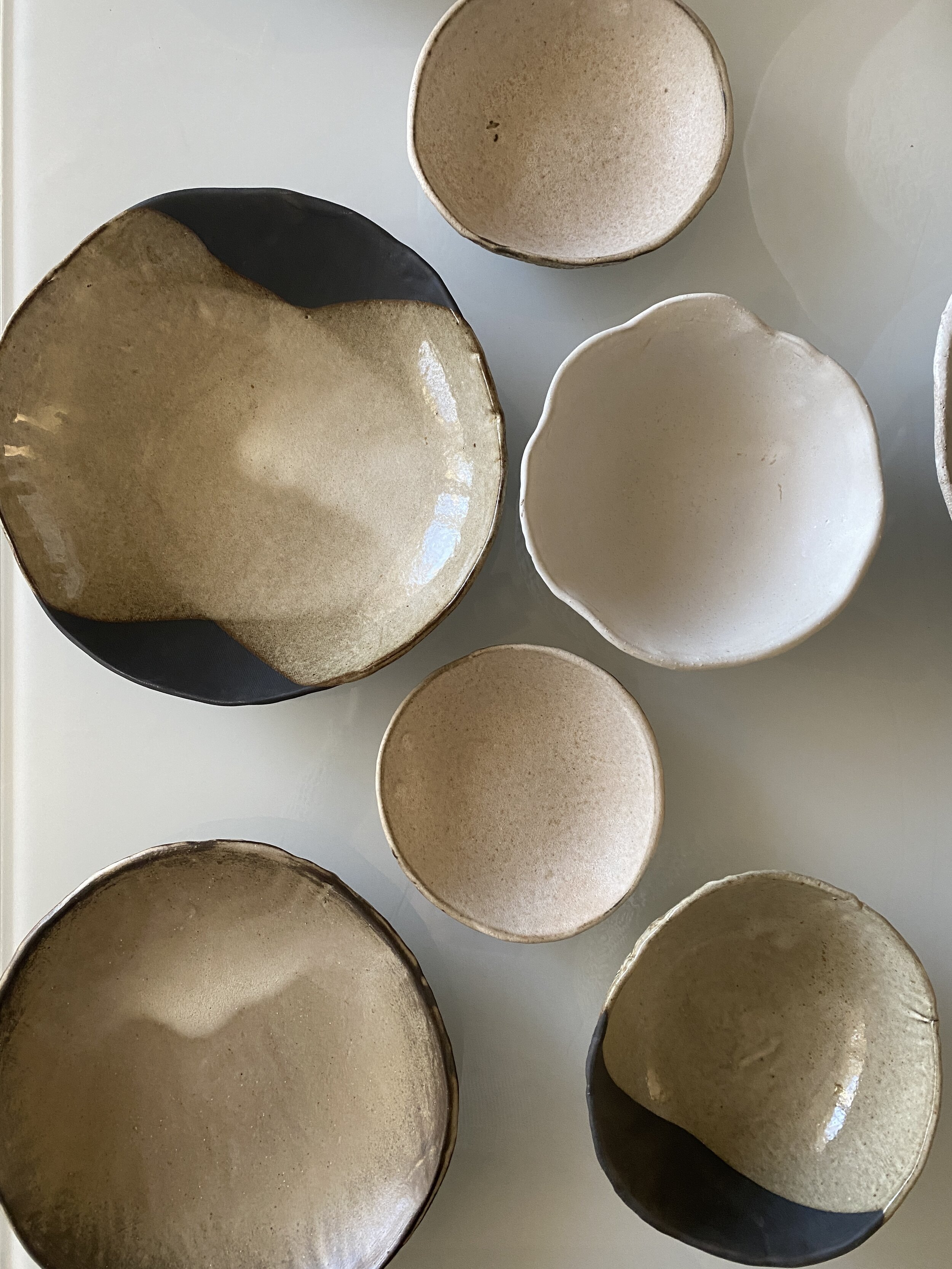 White Ceramic Pasta Bowls , organic shaped , white silky glaze set of 4