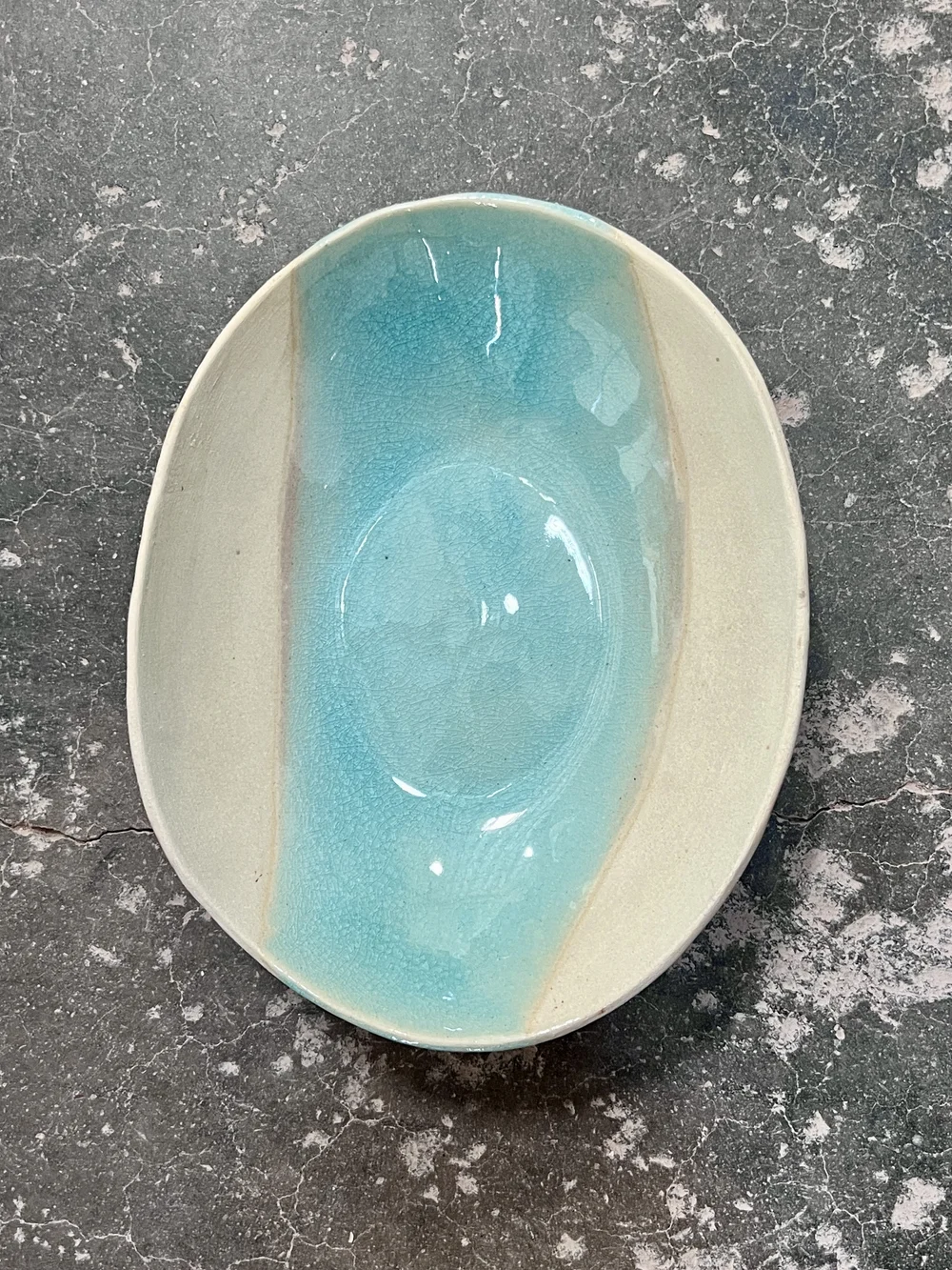 Oval bowl aqua gorgeous glaze in a white clay body summer cool