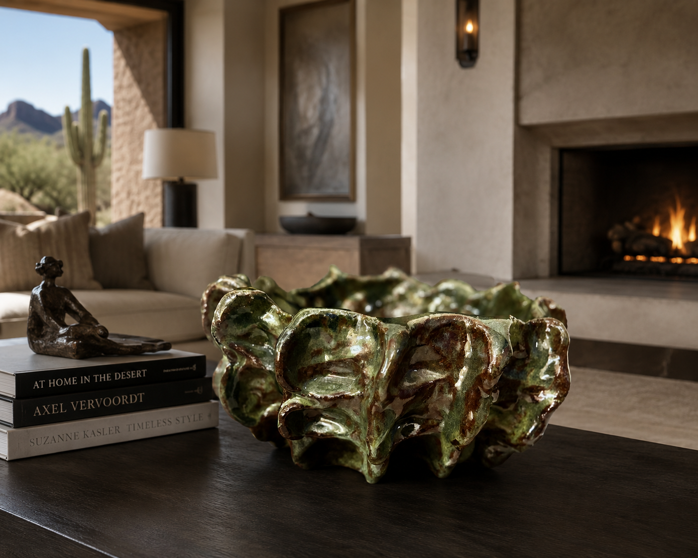 Black  Ceramic vessel Botanical form Desert Cactus