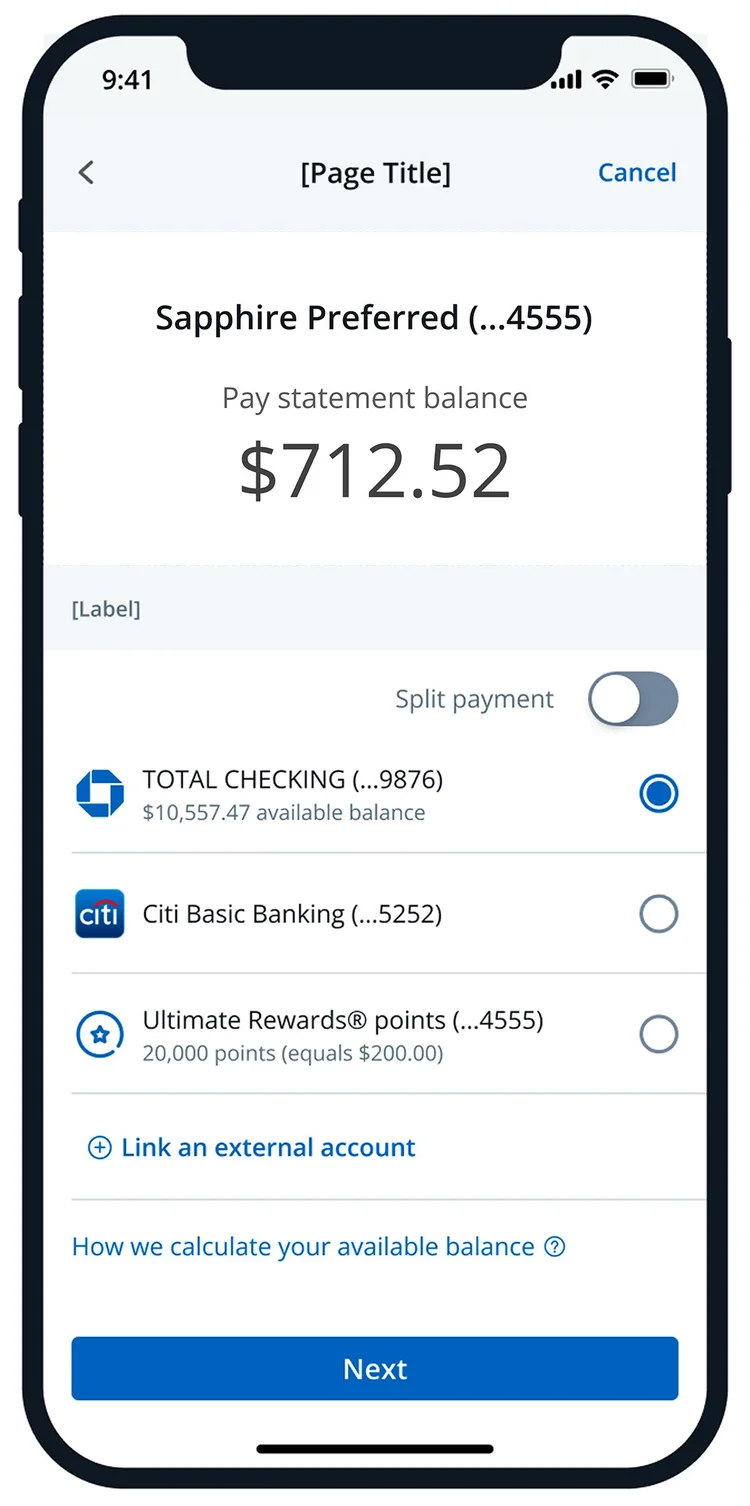 Pay Chase Card example - Full Page