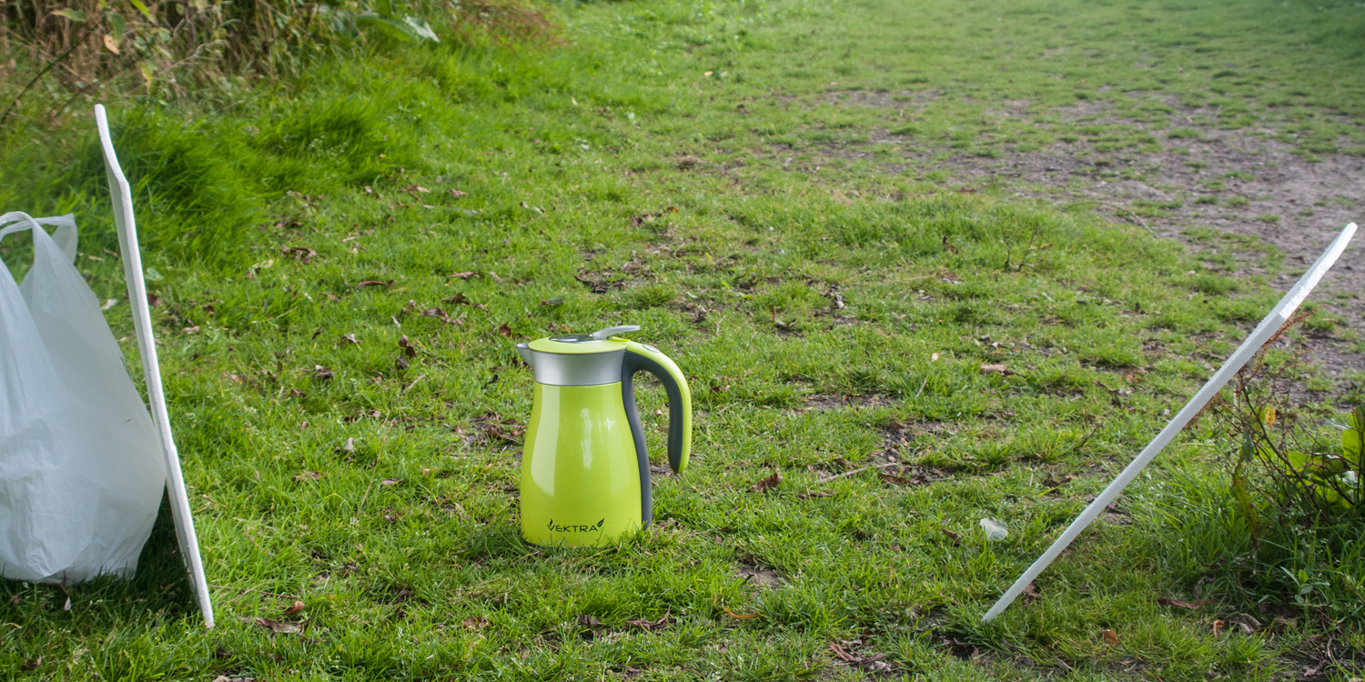With reflection, a metallic sheen enlivens the kettle