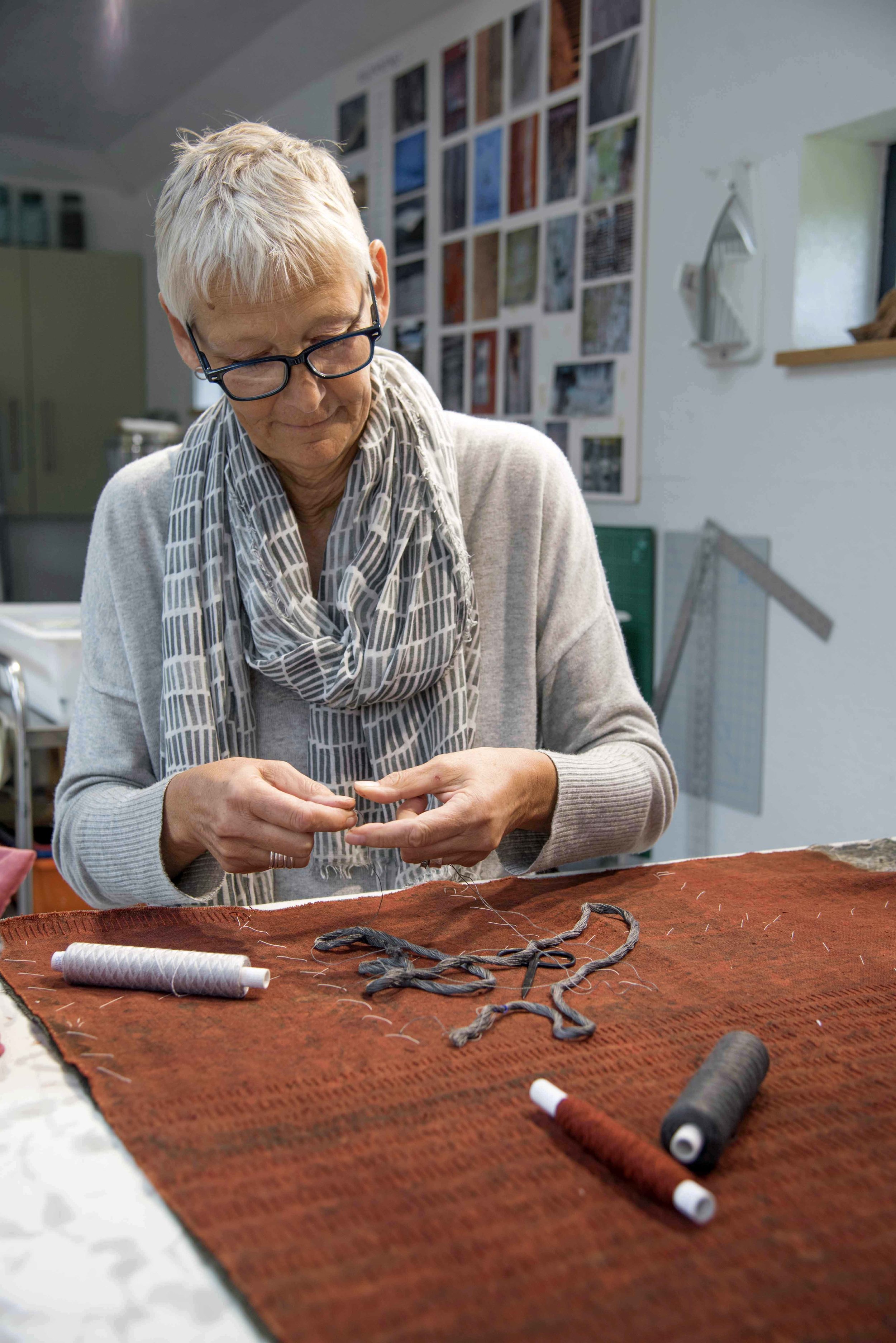 Textile artist Claire Benn at work