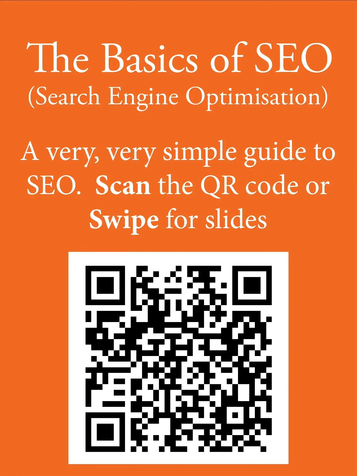 Once you understand the basics of SEO it's much easier to make your social media posts relevant and compelling.

Instagram now uses search queries to understand which posts to promote. Mastering the basics of SEO is essential. 

Scan the QR code or s