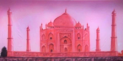 Bollywood Backdrop Pink Taj Mahal Treated with fire retardant 010817