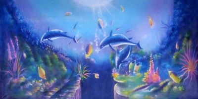 Under the Sea Backdrop Dolphins at play Treated with fire retardant 010817