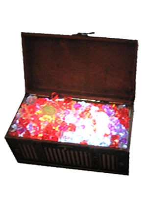 Pirate Chest Tablecentres Filled with gems and pieces of eight Internally lit with battery powered leds