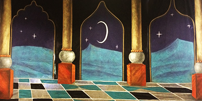 Arabian Nights Dunes at night through arches Treated with fire retardant 220816