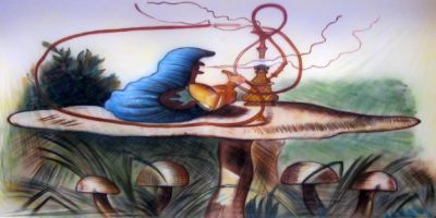 Alice in Wonderland Backdrop Caterpillar on Mushroom