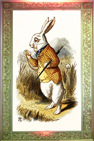 Giant Gold Framed Tenniel transparencies - Approx 2.5m high and 1.2m wide These classic Tenniel illustrations are lit with either static or colour changing lights - 4 available 
