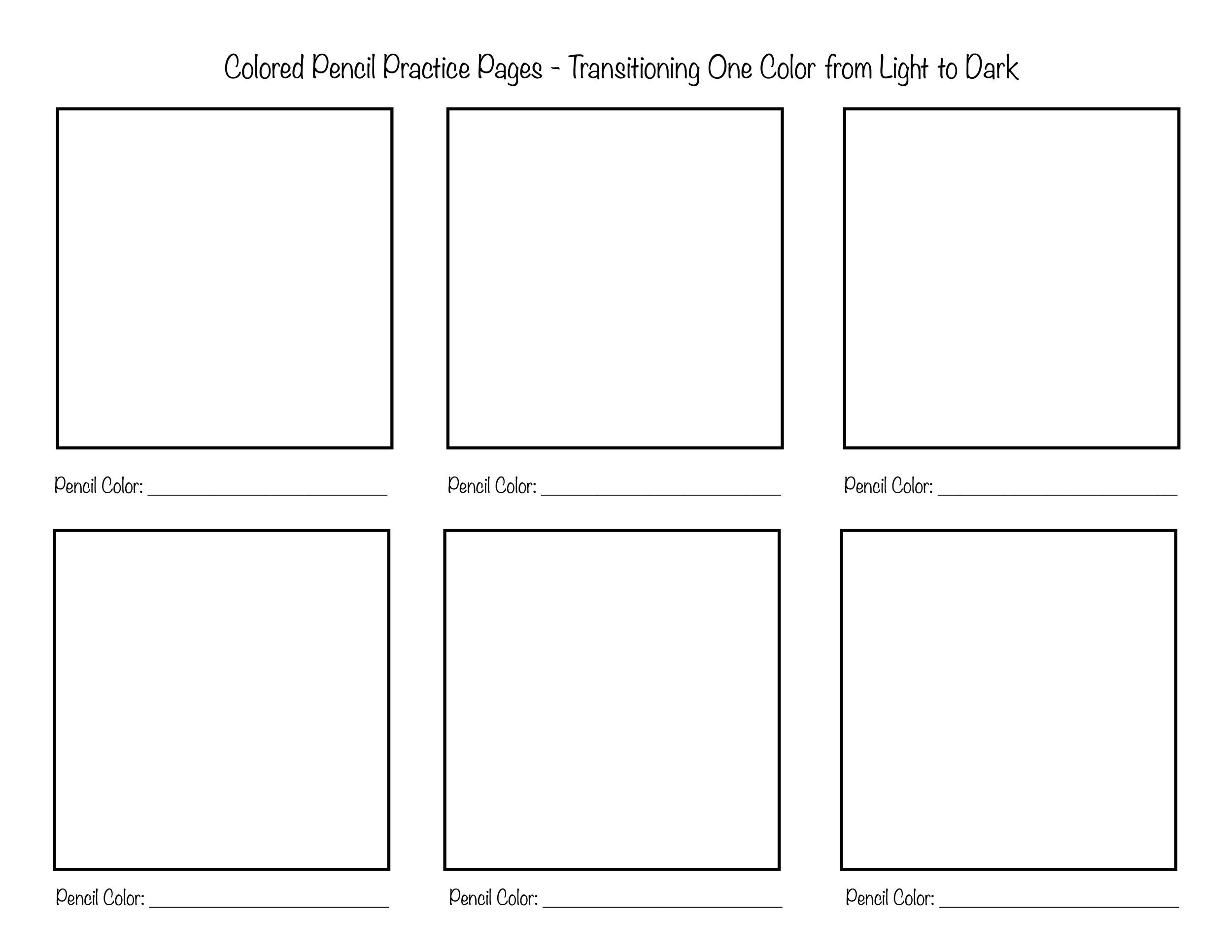 Colored Pencil Practice Pages - Transitioning one color light to dark.jpg