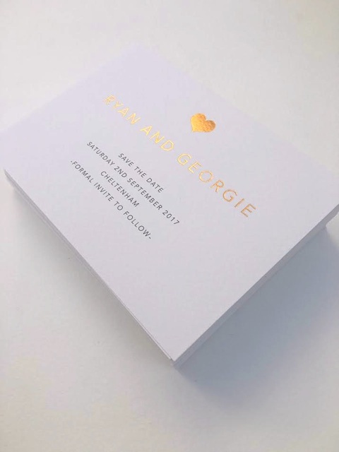 gold foil heart save the dates
