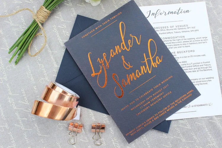 Copper & Navy Bespoke Wedding Invitation