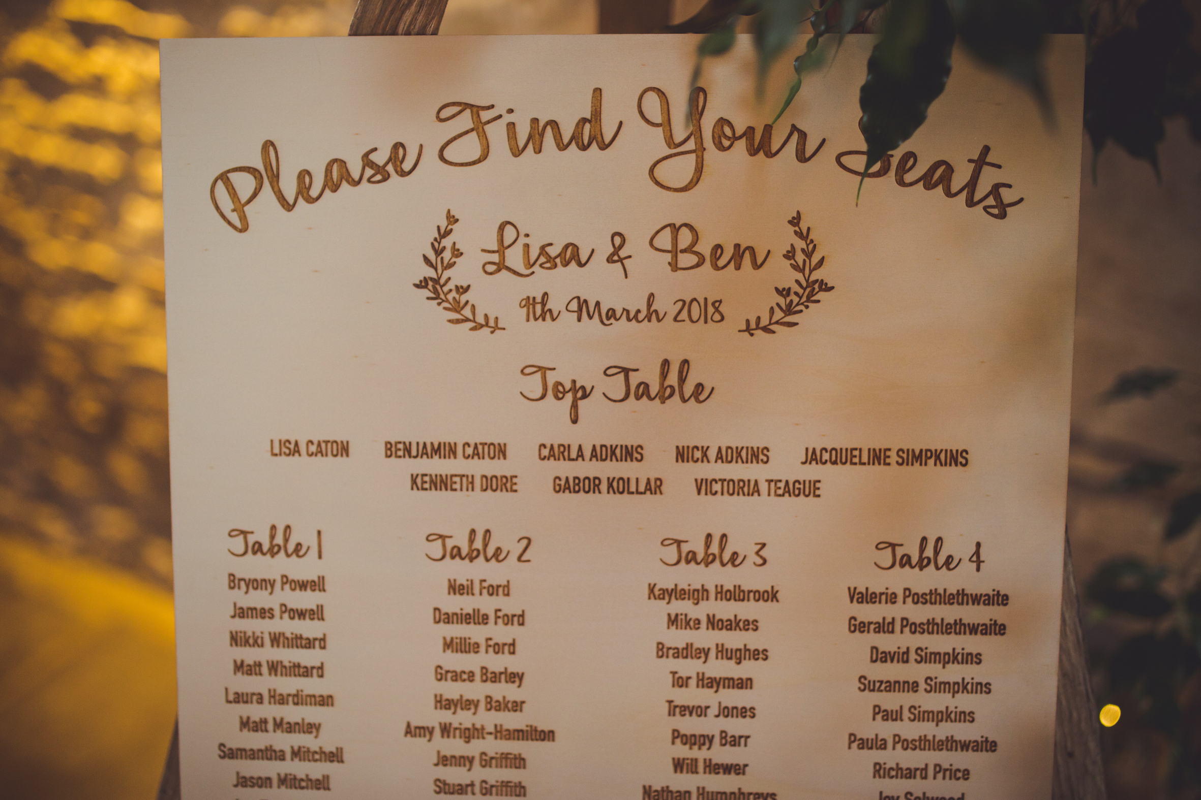 Laser Engraved Table Plan