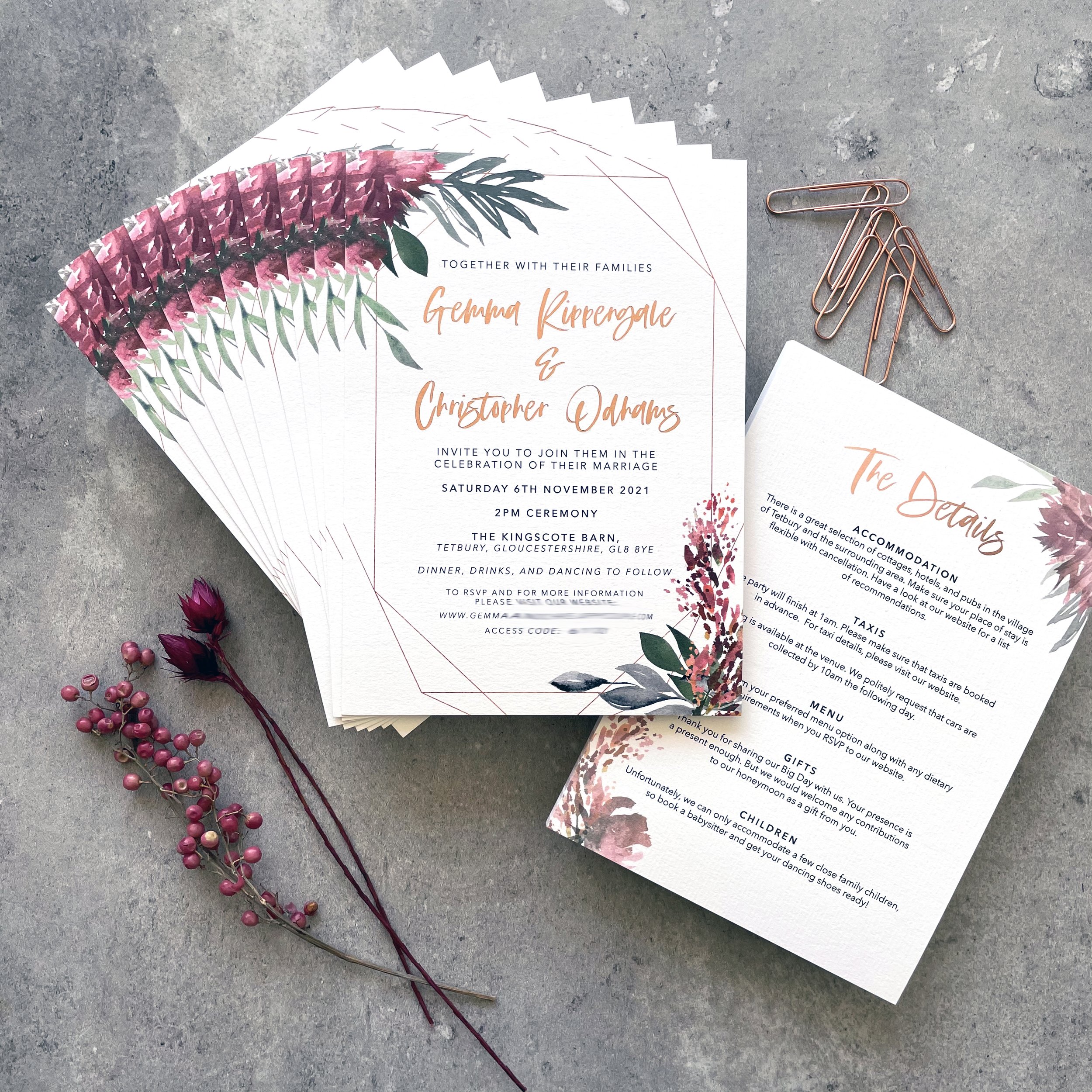Mixed Gerbera Flower Personalised Wedding Invitations Day & Evening 