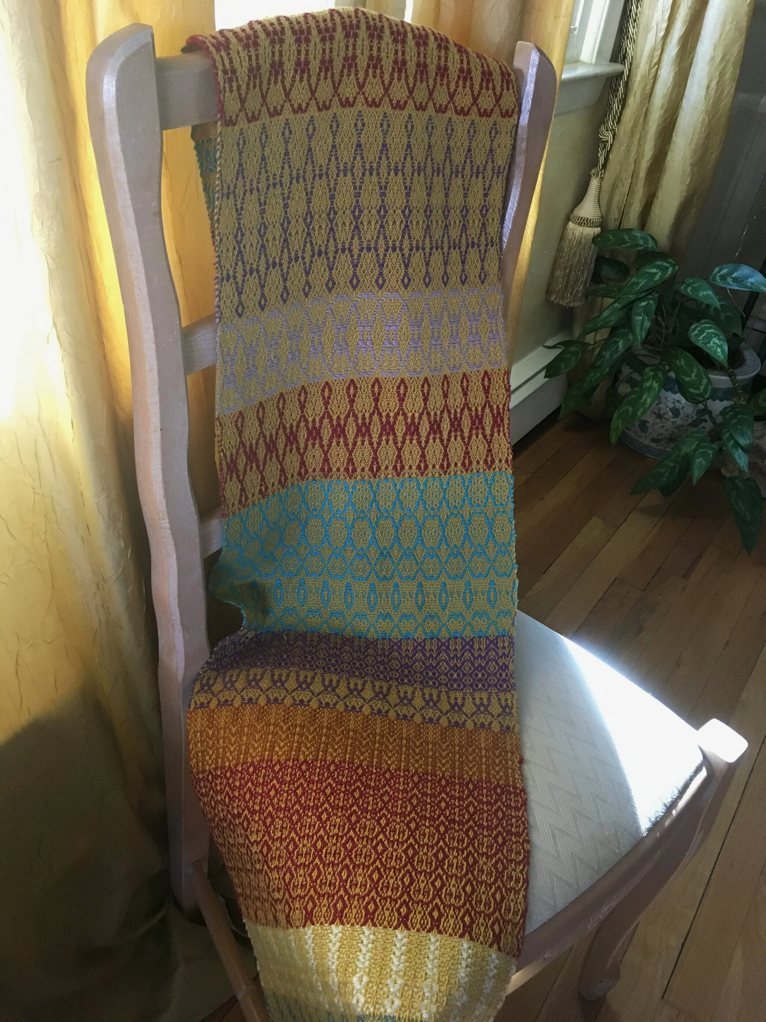 Gold and Multi-Colored Overshot Throw or Tablerunner