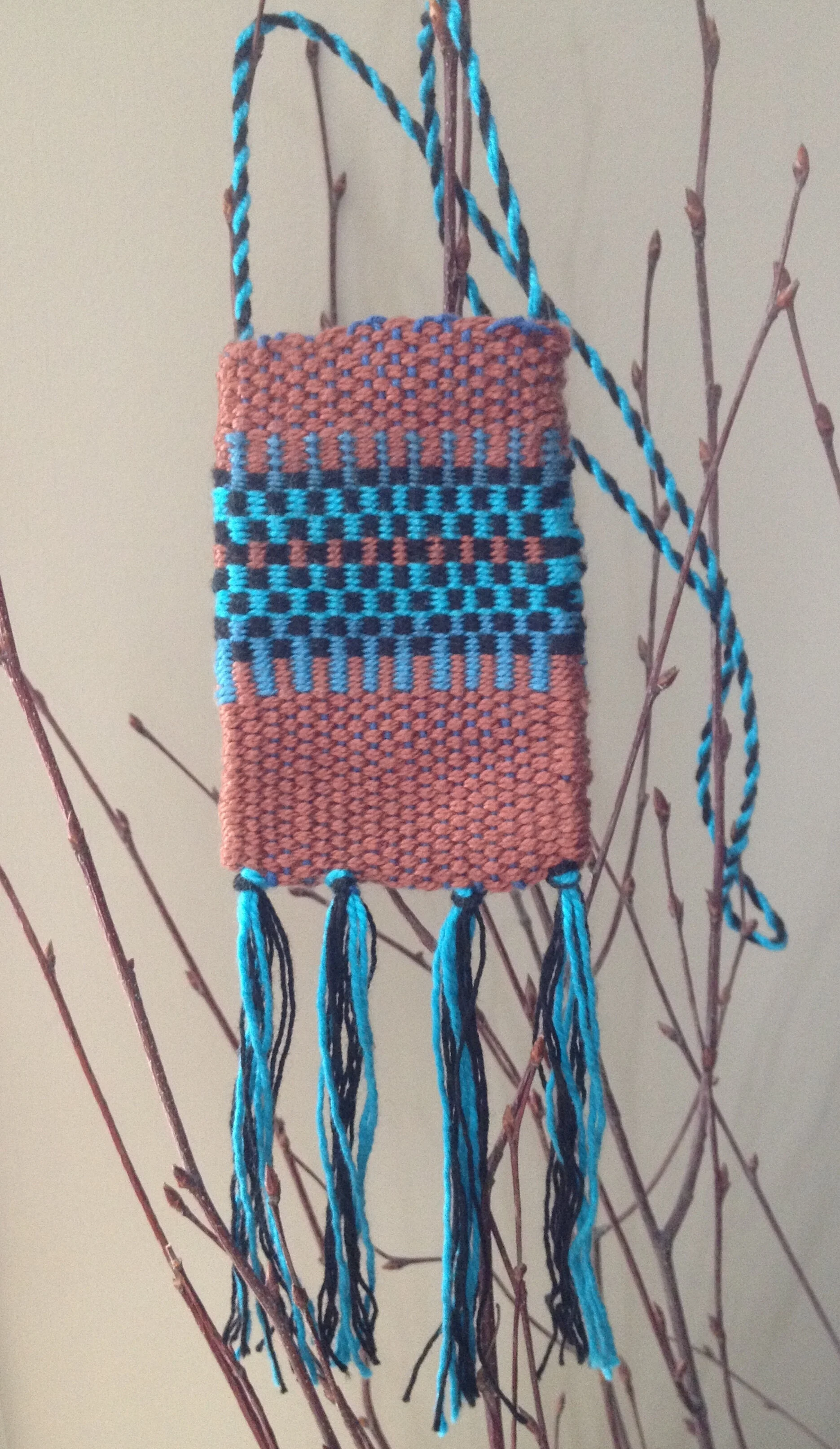 Business Card/Necklace Pouch in Rust , Turquoise and Black