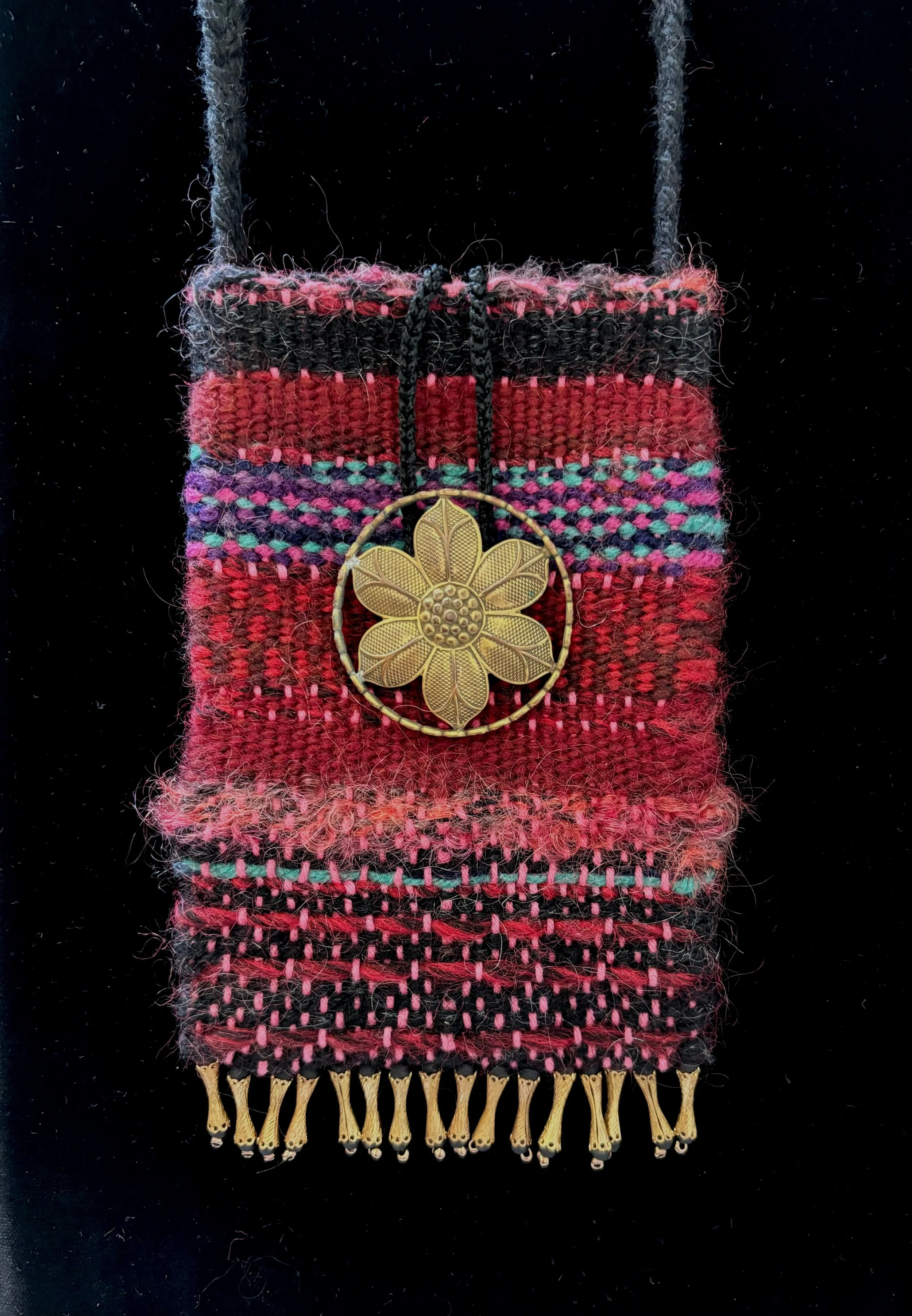 Crossbody "Mambo Bag" with Antique Brass Flower Button Closure