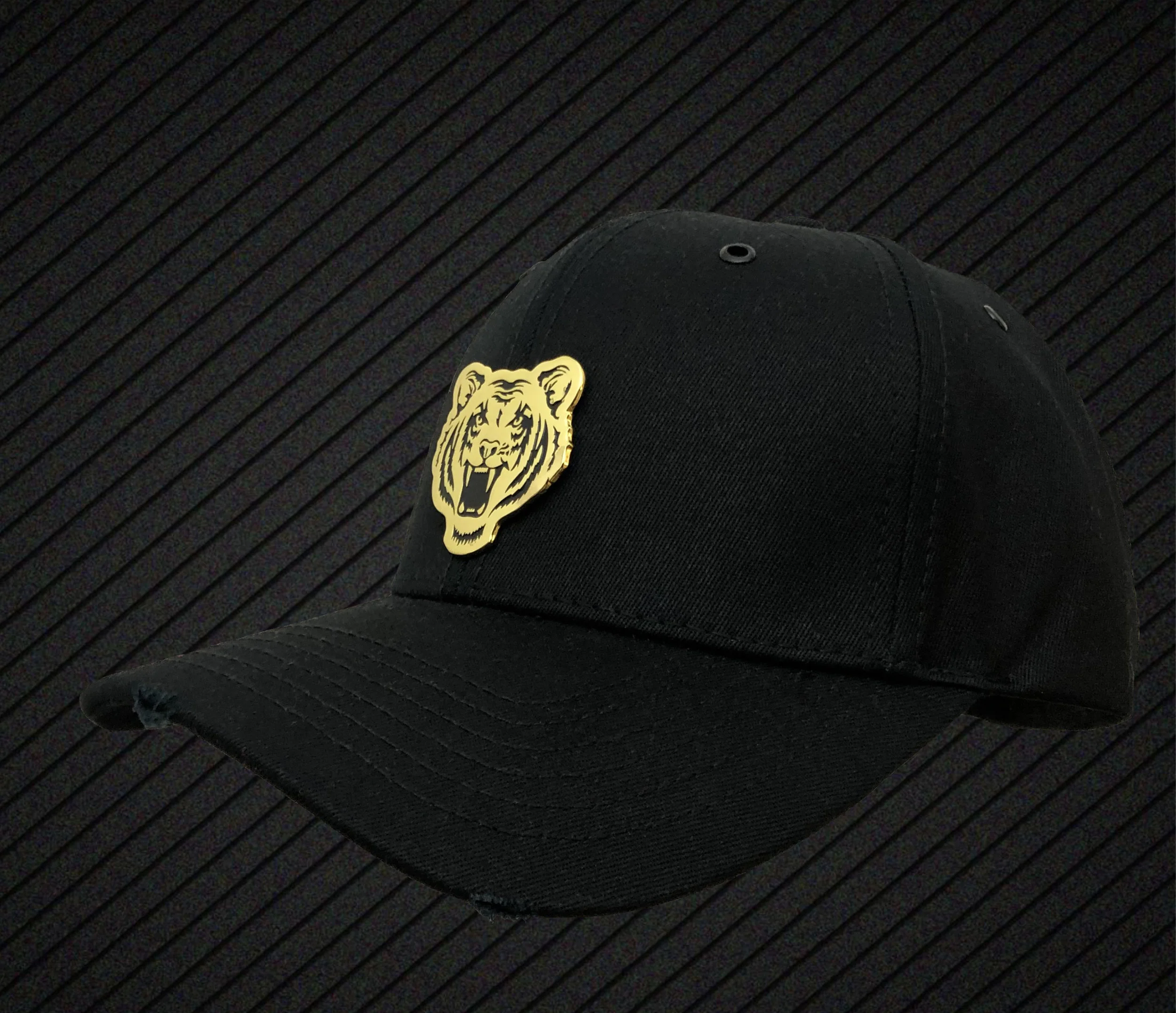 Black Distressed Baseball Cap (Gold 