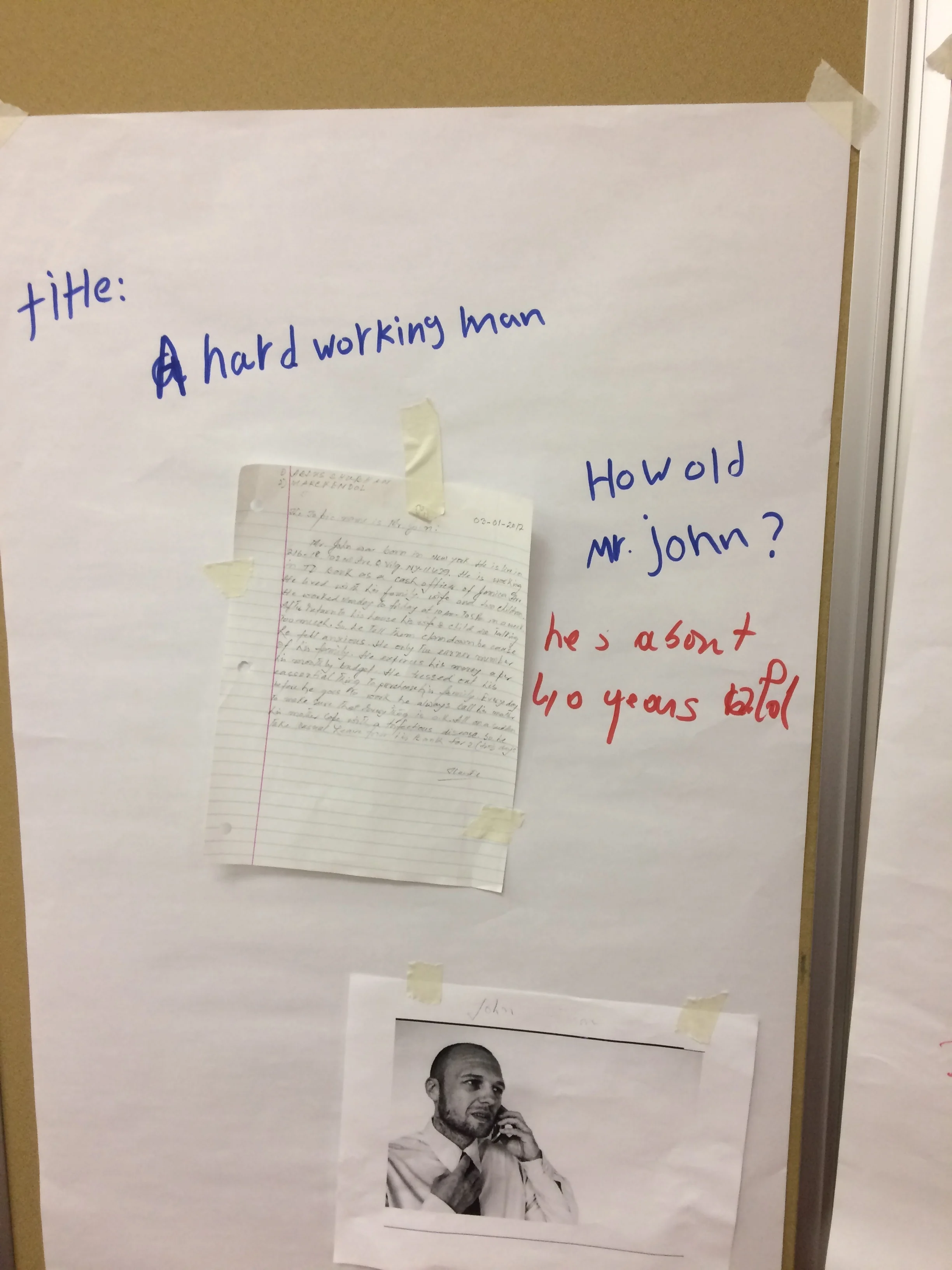 Story writers returned to their papers to read their stories' new titles and to answer the questions their classmates had left them.
