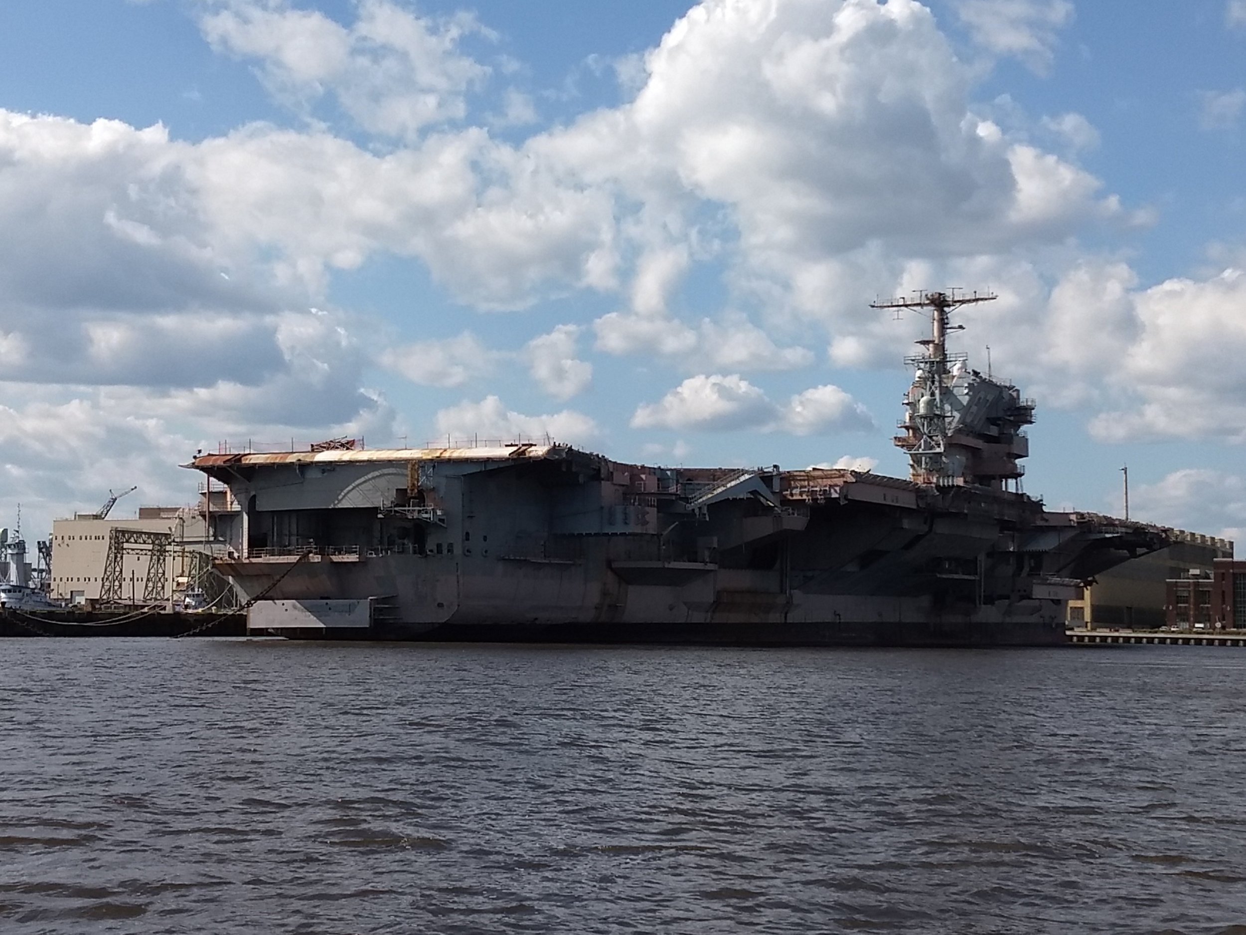 The USS John F. Kennedy Aircraft carrier being restored at the Philadelphia Naval Shipyard.