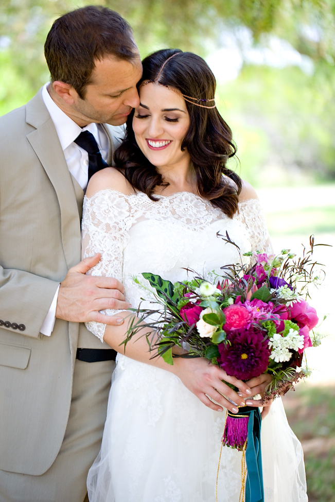 Berry bohemian bridal bouquet by San Diego florist, Compass Floral.