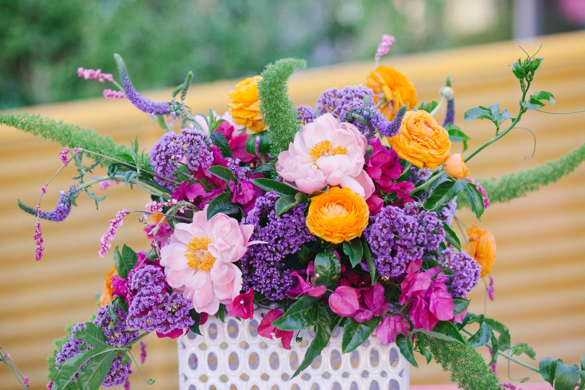 Mod colorful wedding centerpiece inspiration by San Diego florist, Compass Floral at The Saguaro Palm Springs.