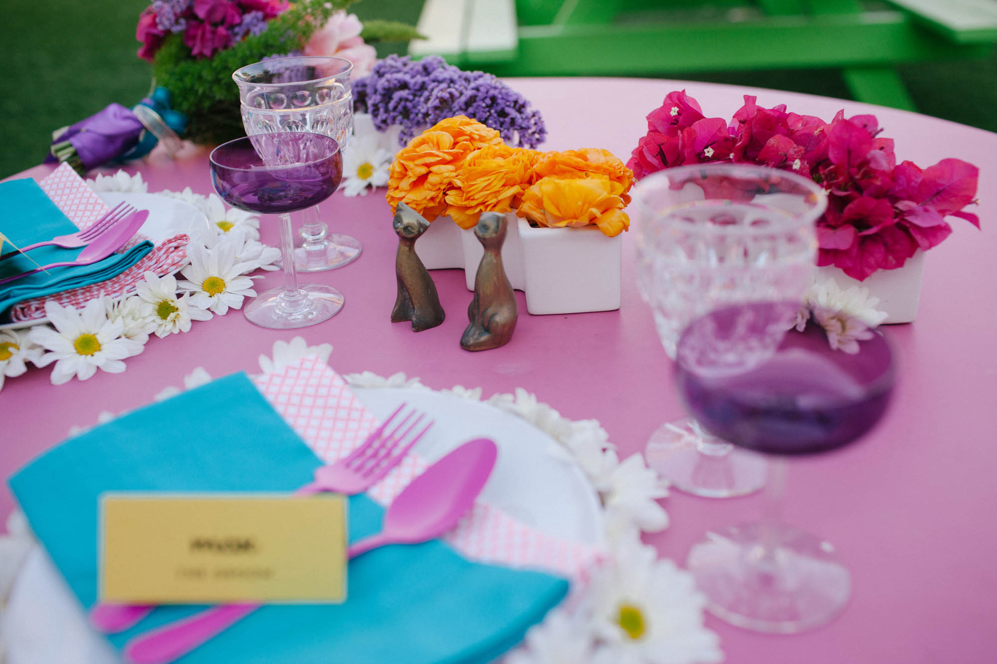 Mod colorful sweetheart table inspiration by San Diego florist, Compass Floral at The Saguaro Palm Springs.