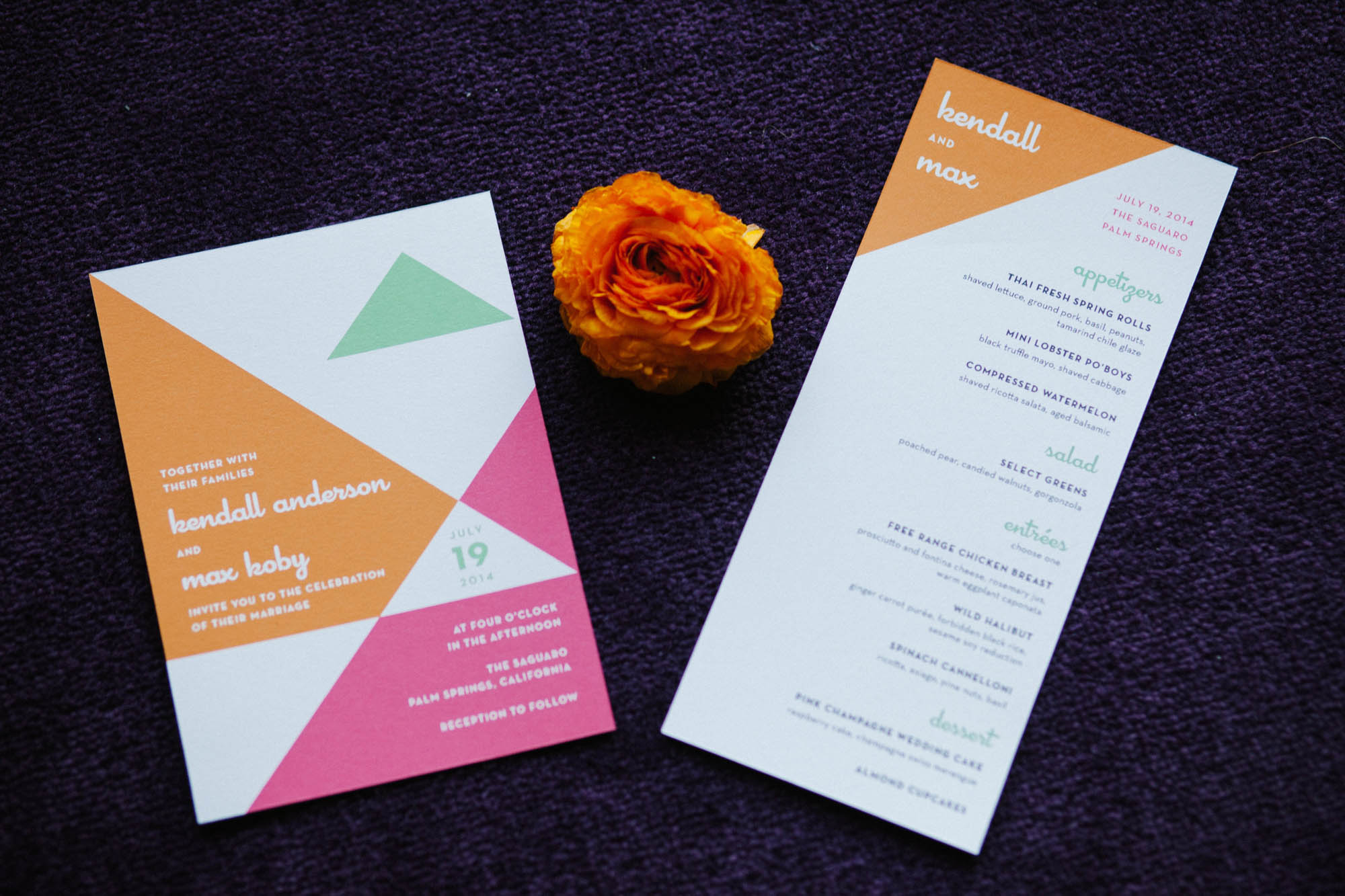 Mod colorful wedding invitation inspiration by San Diego florist, Compass Floral at The Saguaro Palm Springs.