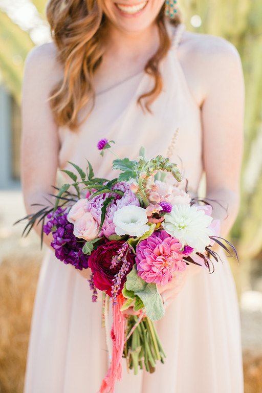 Colorful bohemian bridesmaid bouquets by San Diego florist, Compass Floral.