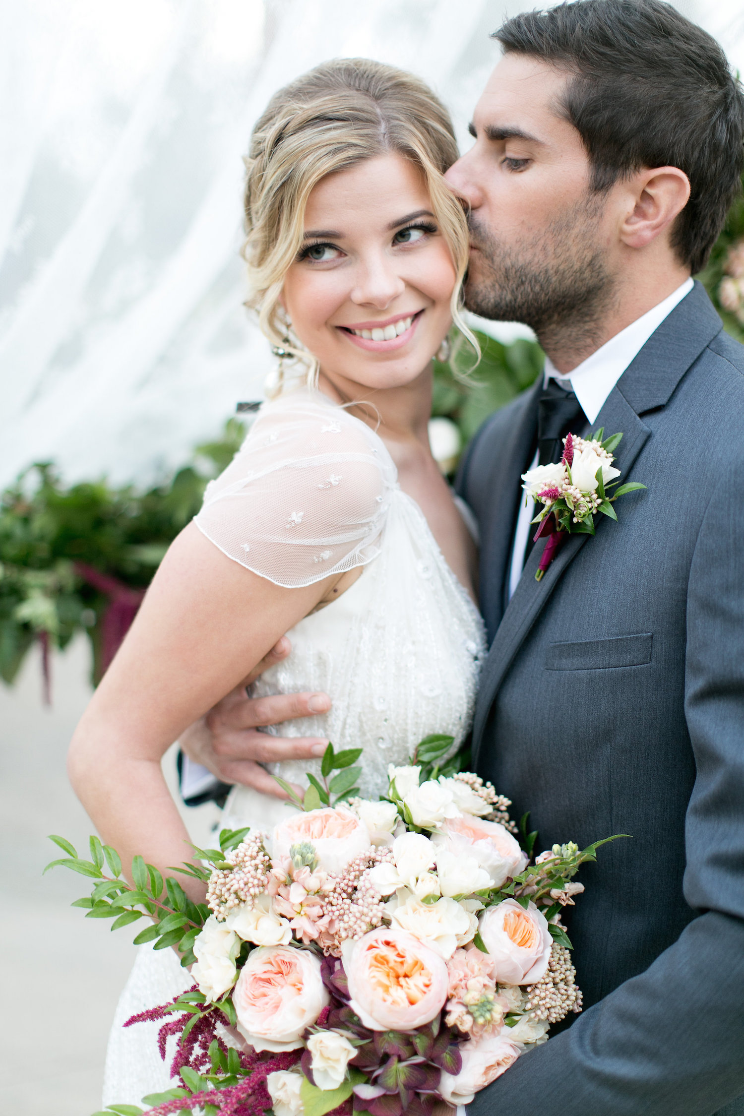 Marsala & blush garden rose bridal bouquet by San Diego florist, Compass Floral.