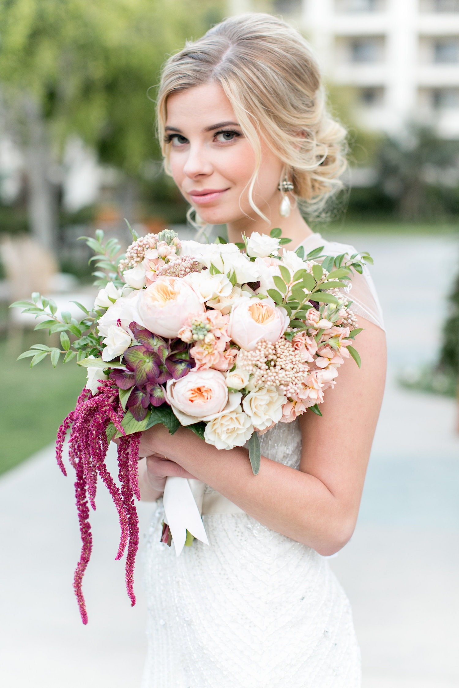 Marsala & blush garden rose bridal bouquet by San Diego florist, Compass Floral.