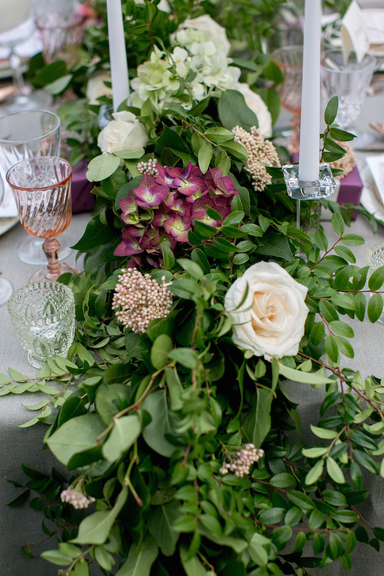 Wedding centerpiece garland by San Diego florist, Compass Floral.