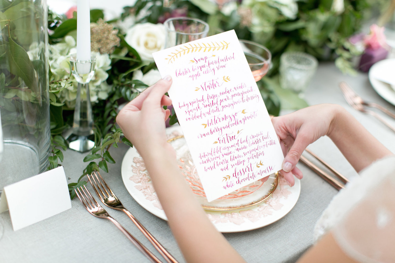 Marsala & gold wedding menu by Paper & Posies.