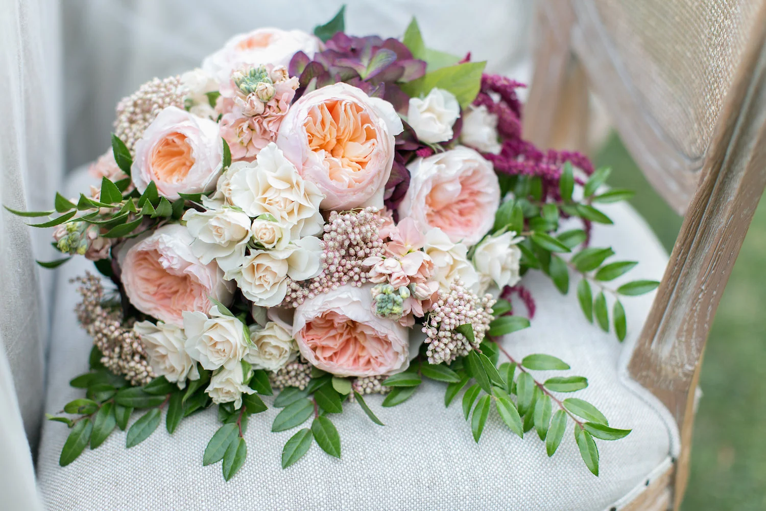 Marsala & blush garden rose bridal bouquet by San Diego florist, Compass Floral.