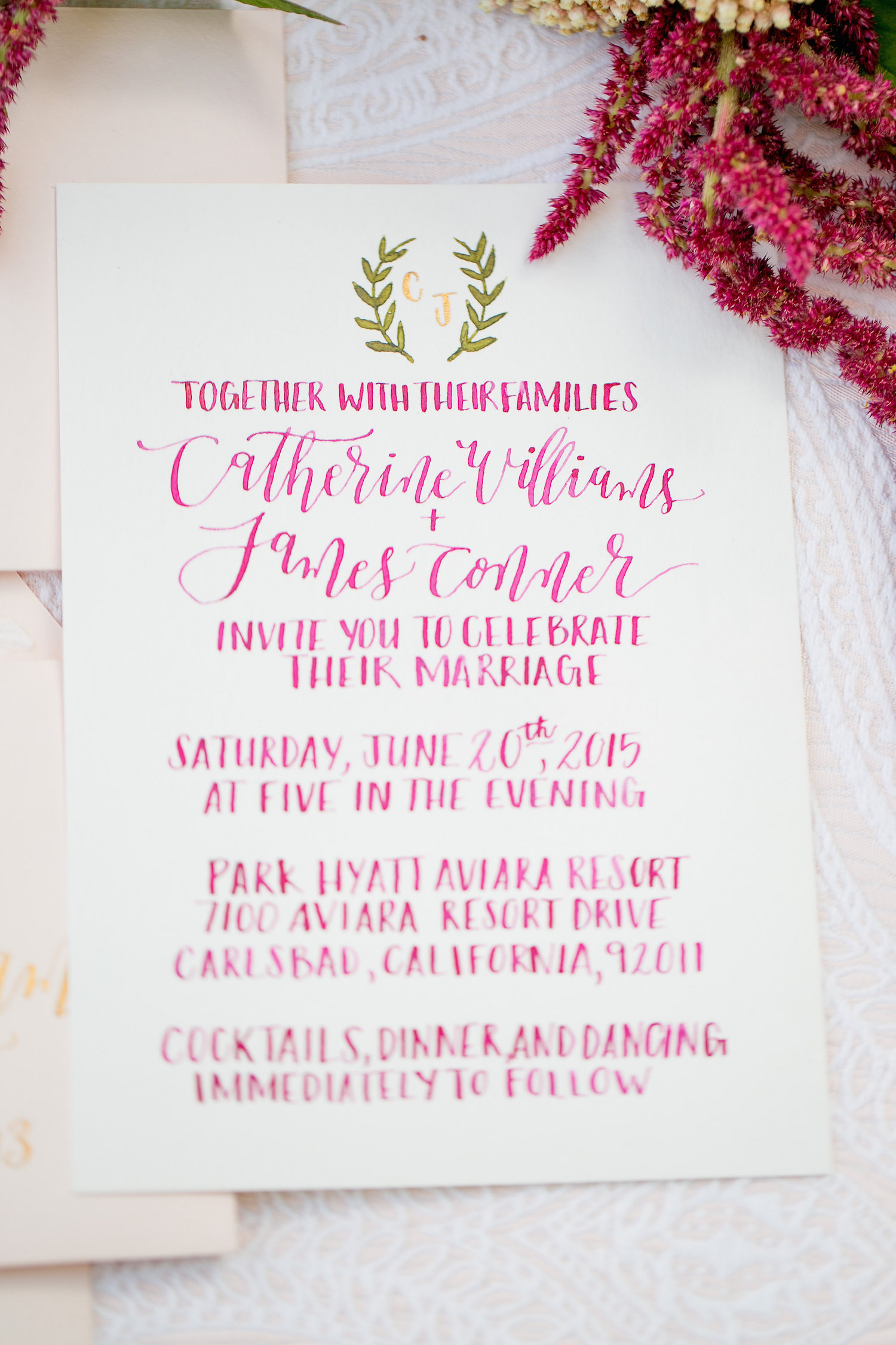 Marsala & gold wedding invitation by Paper & Posies.