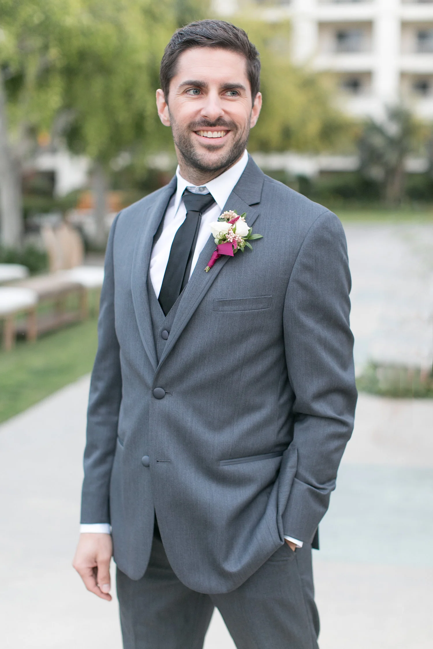 Marsala & blush boutonniere bouquet by San Diego wedding florist, Compass Floral.