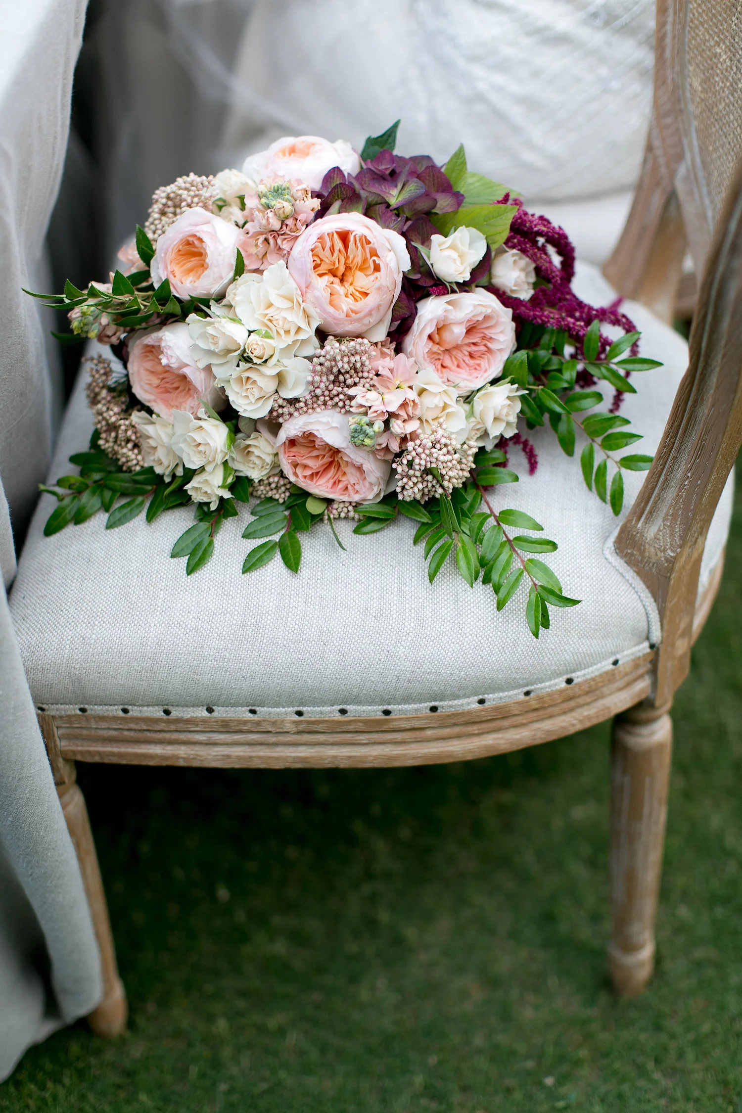 Marsala & blush garden rose bridal bouquet by San Diego wedding florist, Compass Floral.