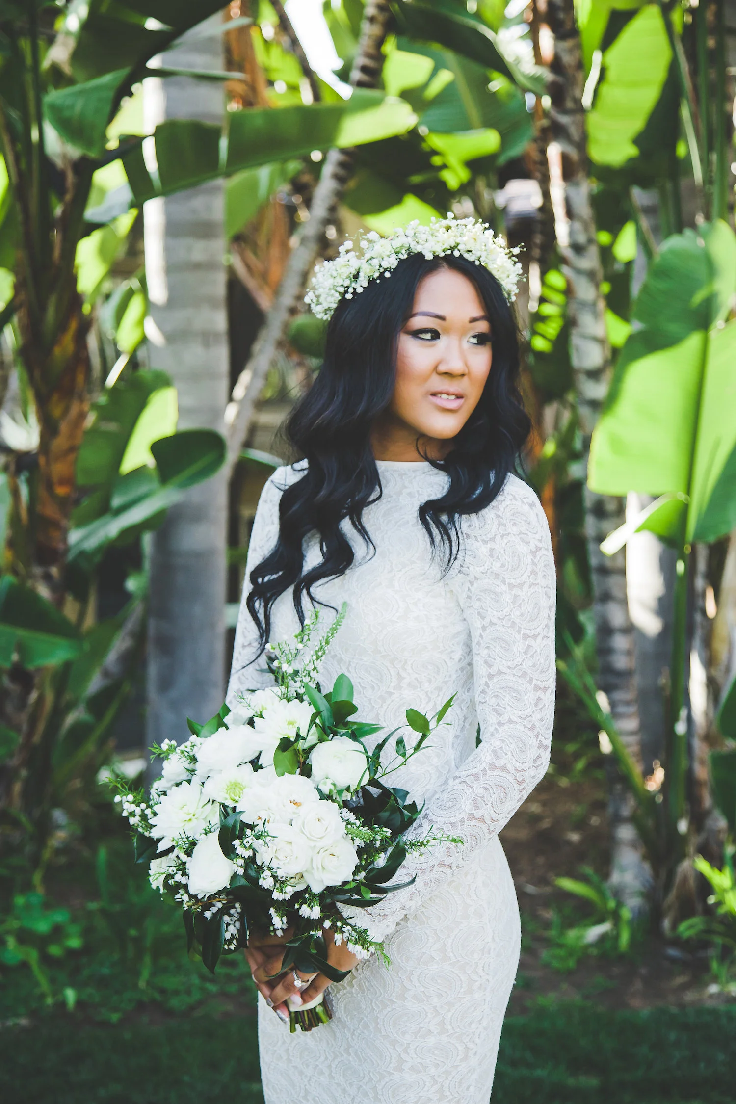 Green & white bridal bouquet by San Diego wedding florist, Compass Floral.