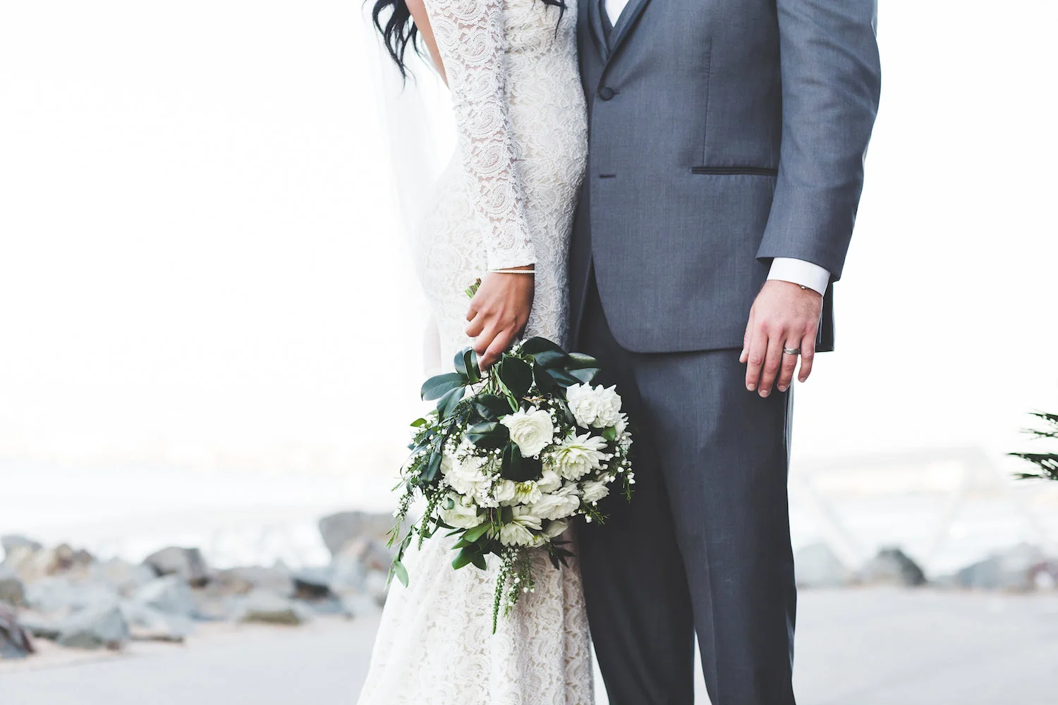 Green & white bridal bouquet by San Diego wedding florist, Compass Floral.